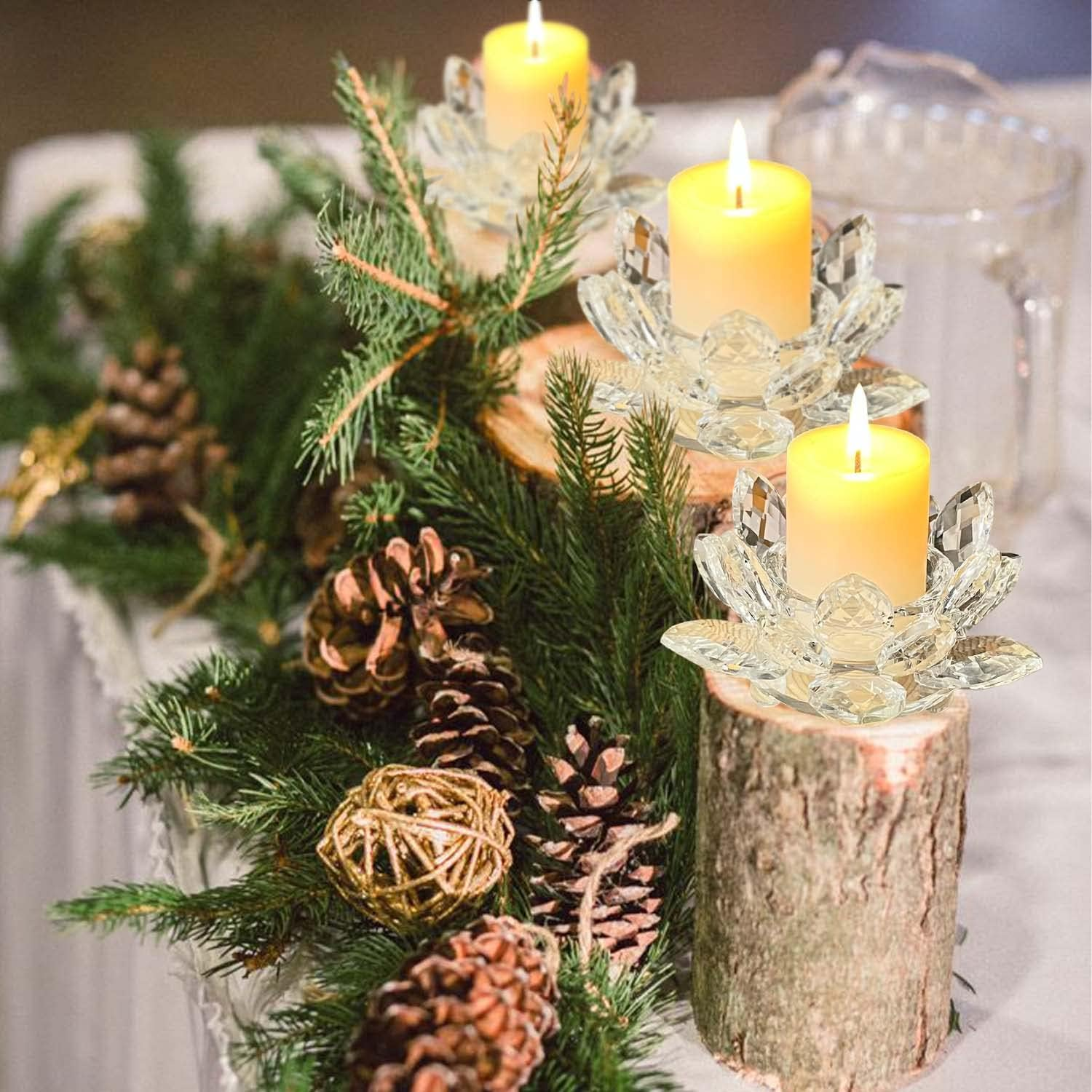 Kolnlala Crystal Lotus Flower Tealight Candle Holders/Glass Tea Light Candlestick Decor Decoration for Christmas Home Wedding Party&hellip; (Clean 2Pcs) - Blue 2Ps image number 6