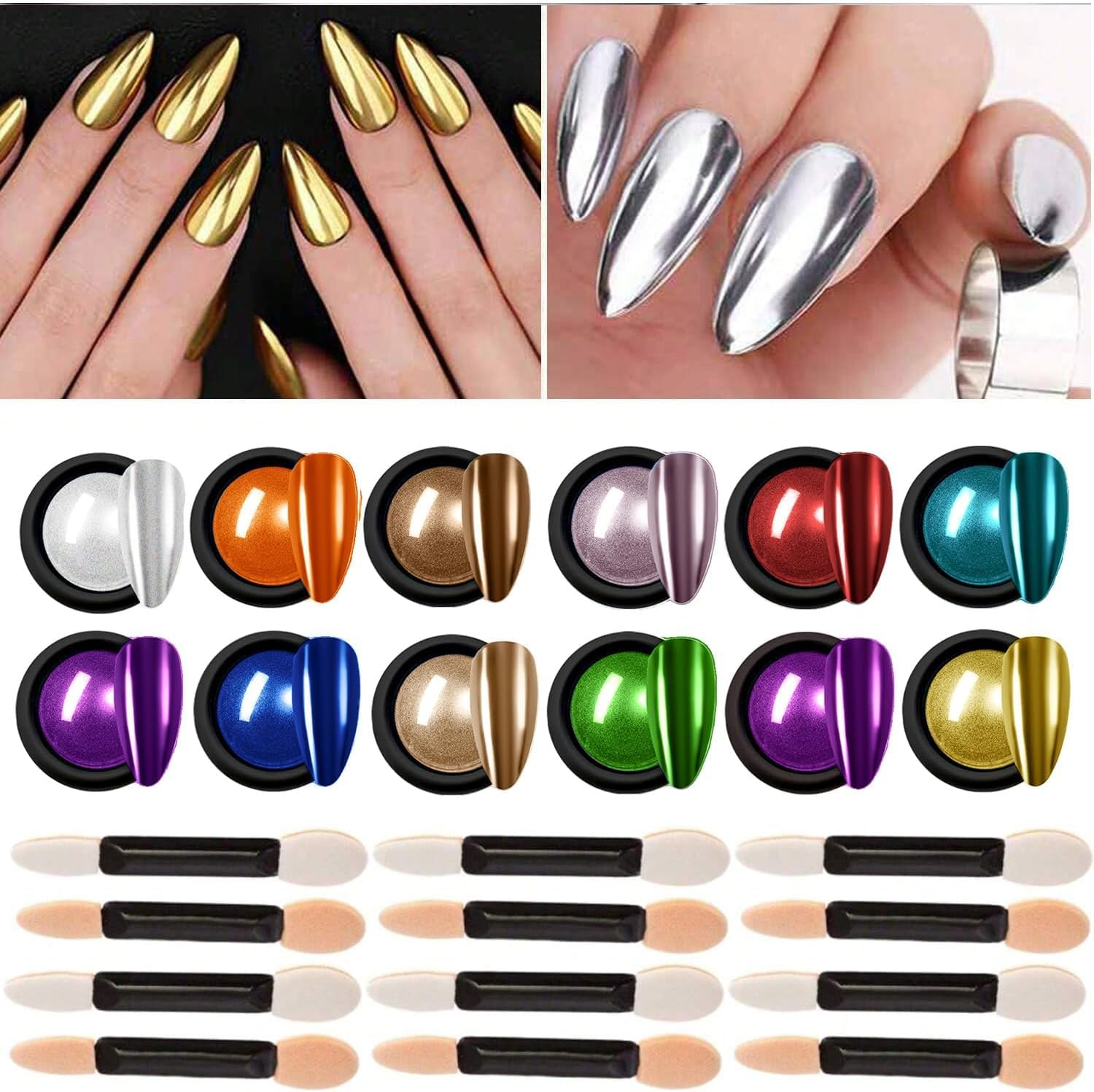 Chrome Nail Powder,Aurora Chrome Powder Mirror Luster Effect Charm Chrome Nail Powder Kit,Fairy Chrome Powder for Nails Nail Art,Chrome Powder for Acrylic Nails (Multicolour-Gold)