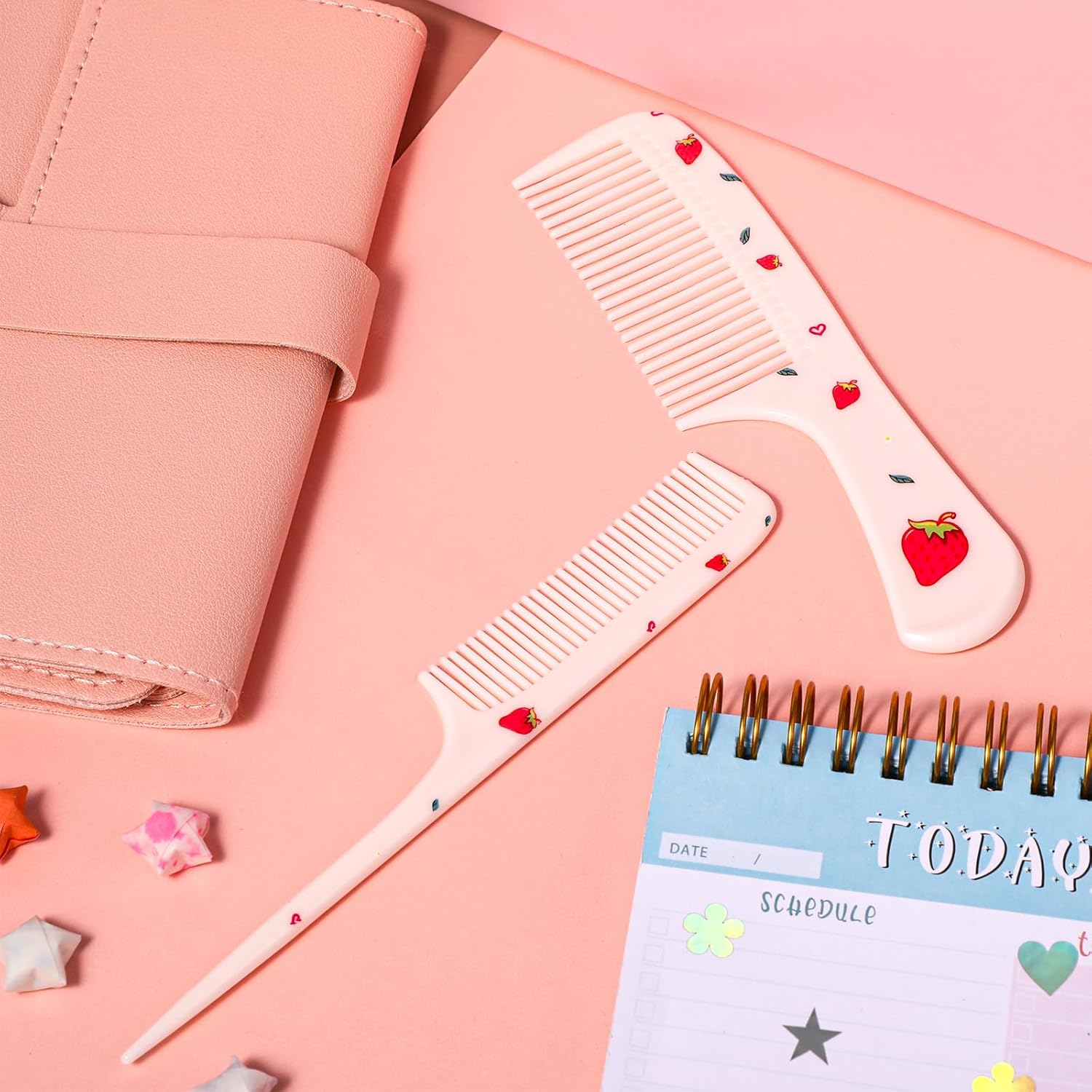 Cobee 2 Pcs Rat Tail Combs, Small Pink Comb with Parting Tip, Plastic Portable Combs for Kids Toddler Comb Hairdressing Comb Set for Wet and Dry