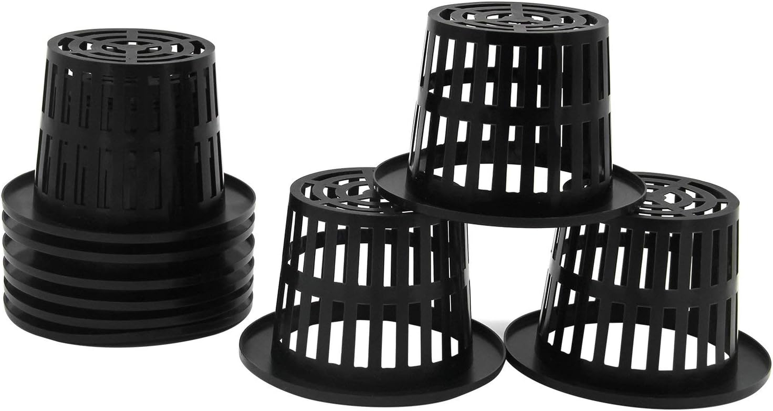 Coolrunner 25 Pack 4 Inch Garden Net Cups Pots, Plastic Plant Nursery Pots, Slotted Mesh Wide Lip round Heavy Duty Net Pot Bucket Basket for Hydroponics(Black)