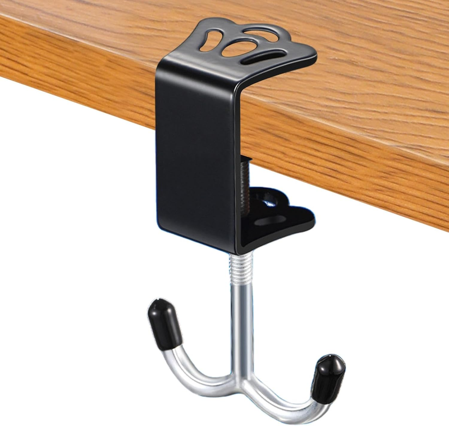 Rissunkv Desk Clamp Hook, Desk Mount Double Hooks Iron Bag Holder, Purse Hook Adjustable Thickness for Table for Headphones, Keys, Umbrellas