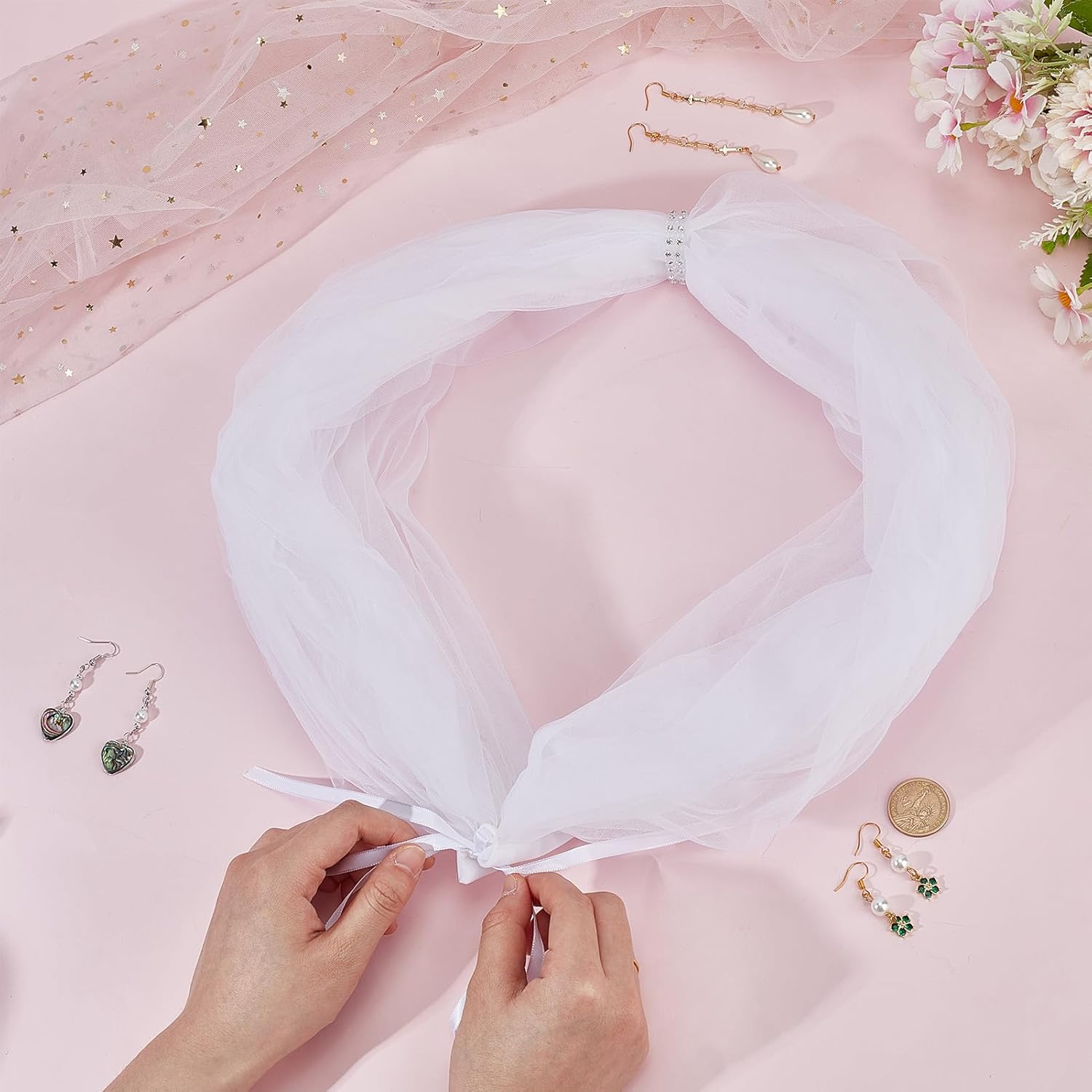 NICENEEDED Removable Tulle Bridal Scarf White Wedding Straps Puff Dress Scarf Sleeve Scarves Removable Shoulder Cover up Accessory for Wedding Costumes image number 5