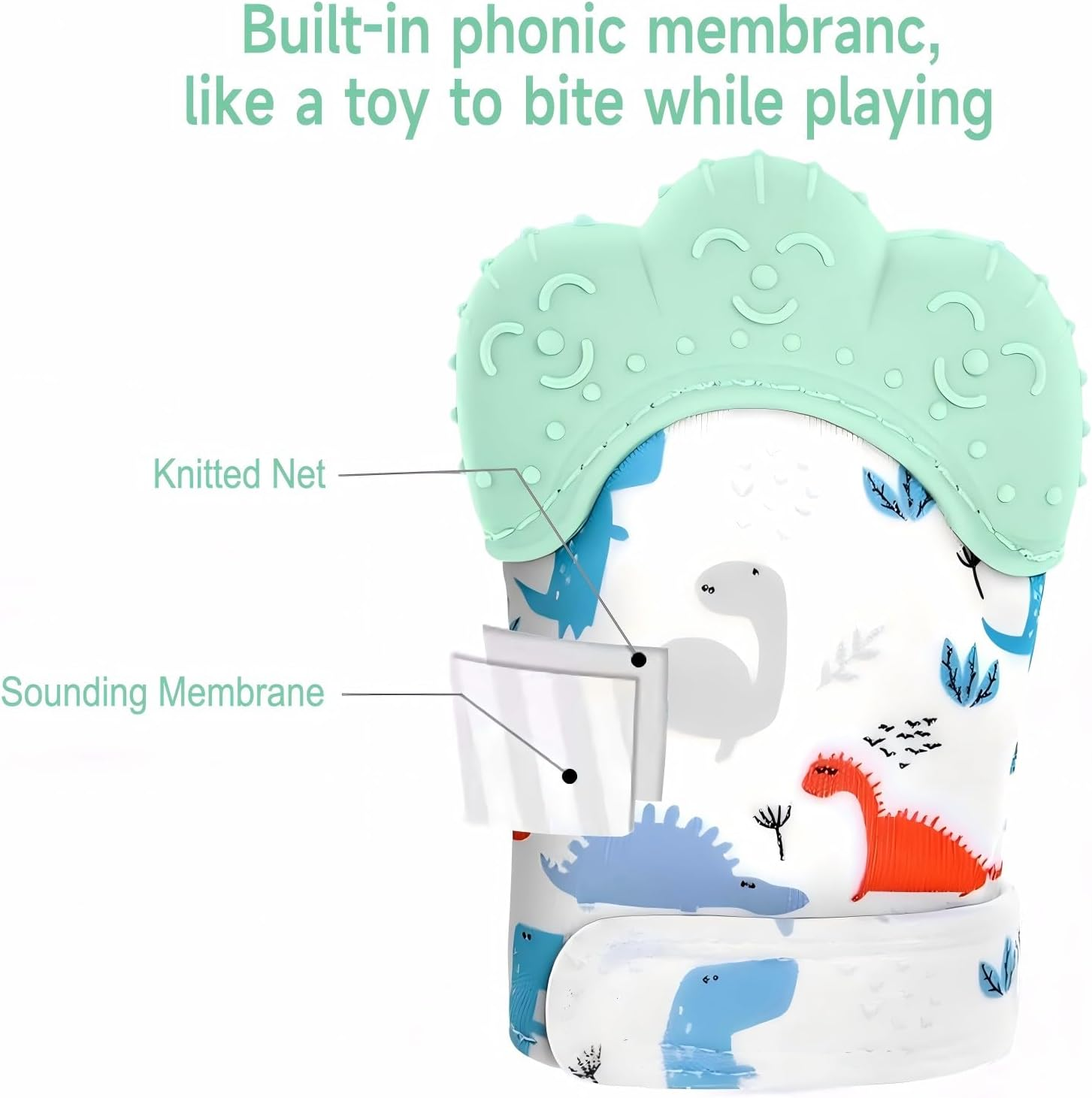 2 Pack Baby Mittens Teething Relief, Baby Teething Toys 3-6 Months, Soothing Infant Mitten Pain Relief, Prevent Scratches Glove, Safe Silicone Baby Teether Toys for 0-12 Months Green Dinosaur image number 1