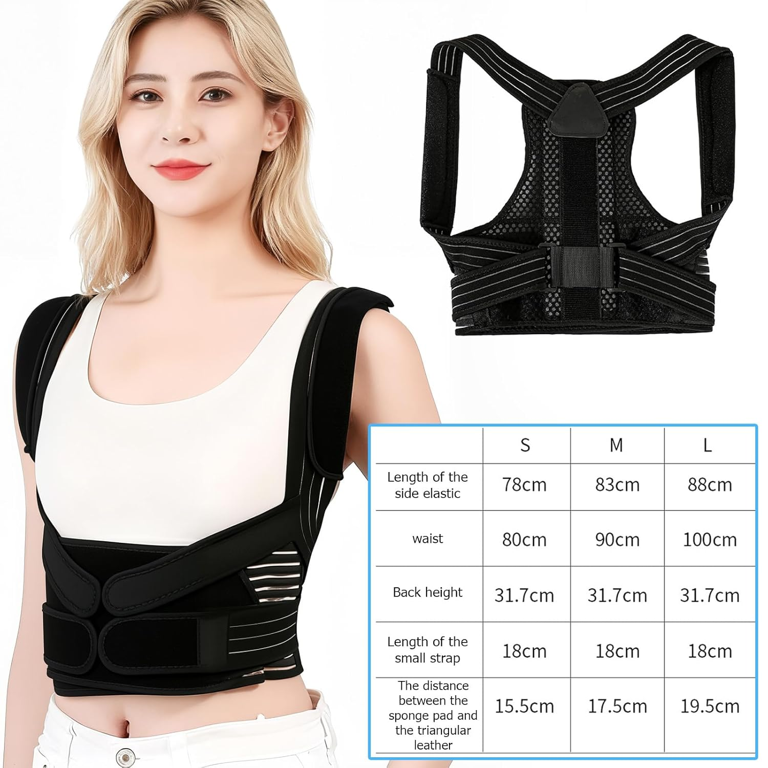 Back Brace Posture Corrector - Support for Women & Men, Adjustable Belt for Posture Correction for Neck Shoulder & Upper Back Pain Relief, Improve Posture Correct Hunchback Slouching (L) image number 3