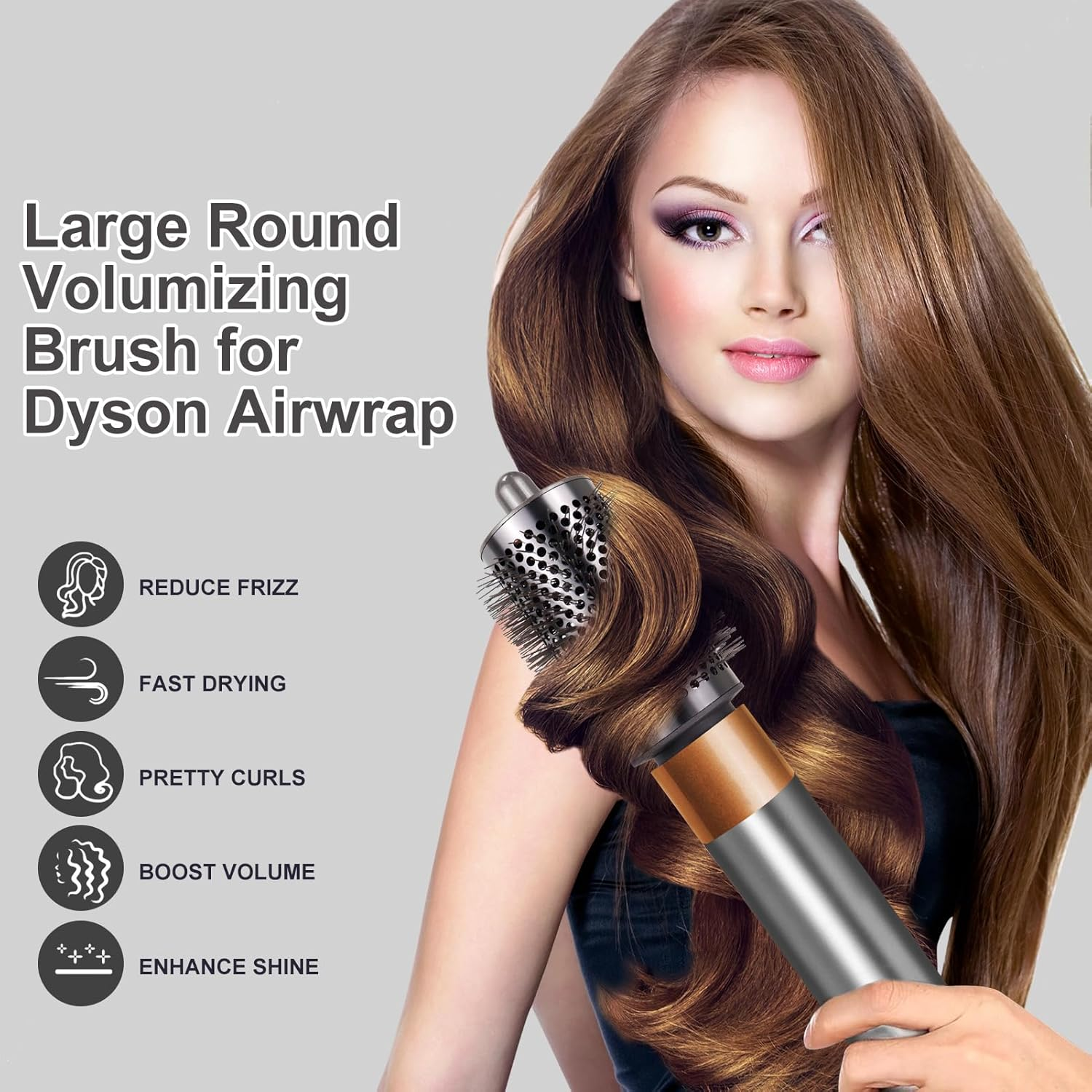 Large round Volumizing Brush Attachments for Dyson for Airwrap Styler HS01 HS05, Accessories for All Hair Types, Grey image number 5