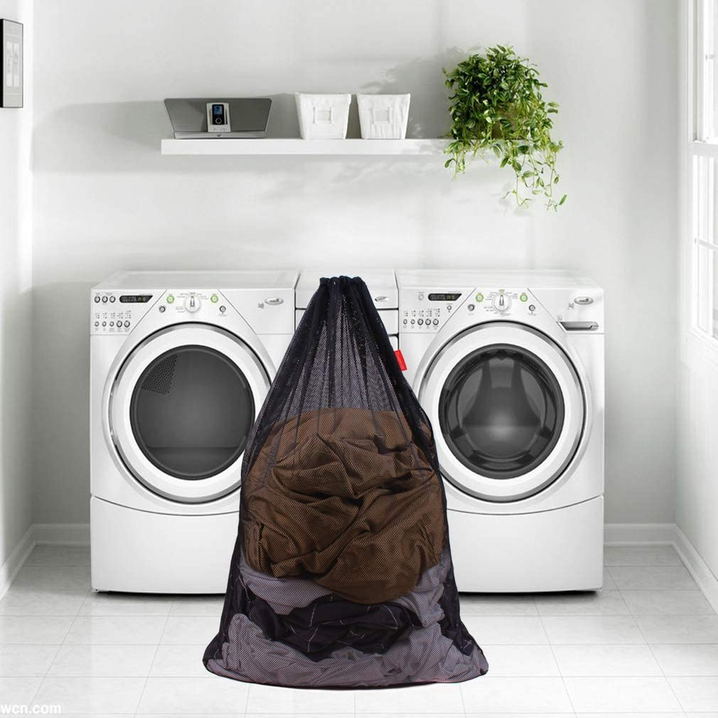 Duomiw Mesh Laundry Bag Heavy Duty Drawstring Bag, Factories, College, Dorm, Travel and Apartment Dwellers, 24 X 36 Inches, 2 Pack, Black - Black image number 2