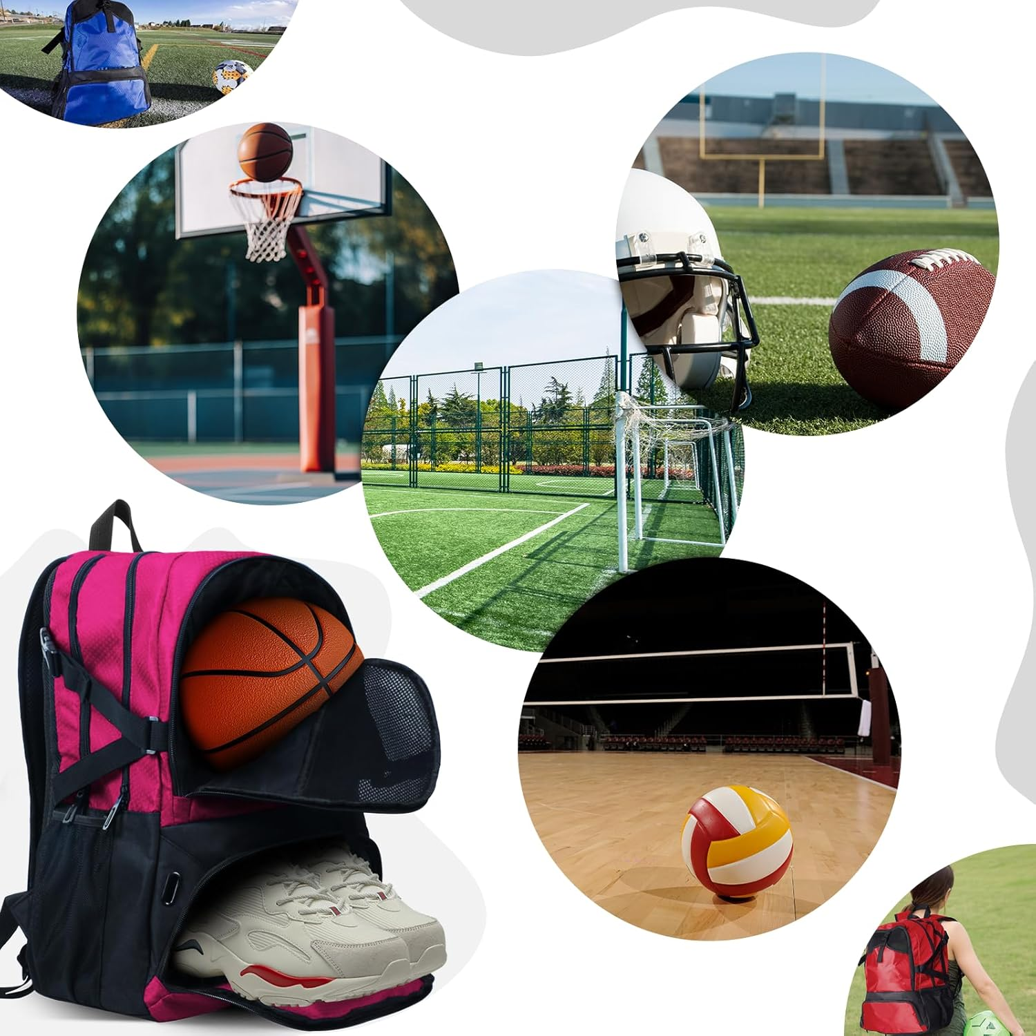 Basketball Backpack, Waterproof Basketball Bag with Large Shoe and Ball Compartment, Backpack for Women Men, Sports Equipment Bag for Soccer, Volleyball, Gym, Outdoor, Travel, 30L image number 5