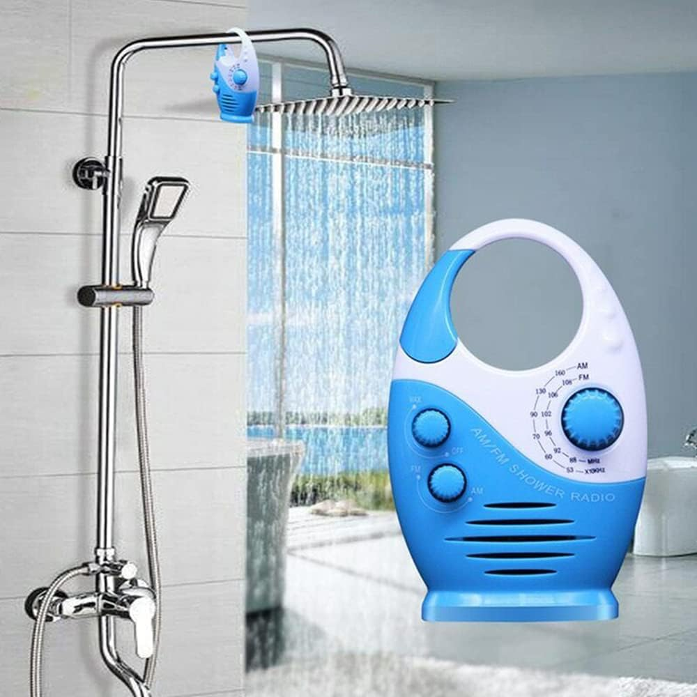 Shower Radio, Waterproof Bathroom Speaker Button, Mini Adjustable Volume Hanging AM/FM Radio with Top Handle for Bathroom Indoor Outdoor Use,Blue image number 5