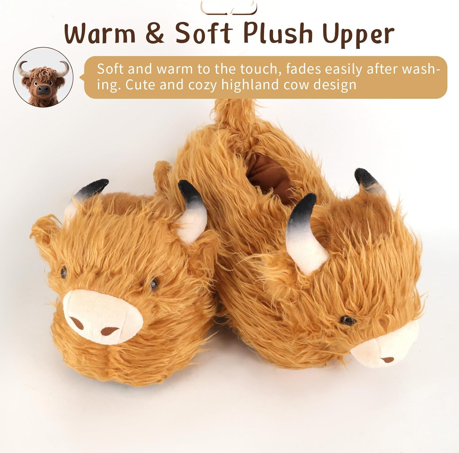 Zidoley Highland Cow Slippers - Cute and Cozy Animal Gifts for Women. Fuzzy Winter Indoor Slipper, Unisex UK Size 3-8. Soft Plush Fleece, Funny House Slipper for Warmth and Comfort image number 5