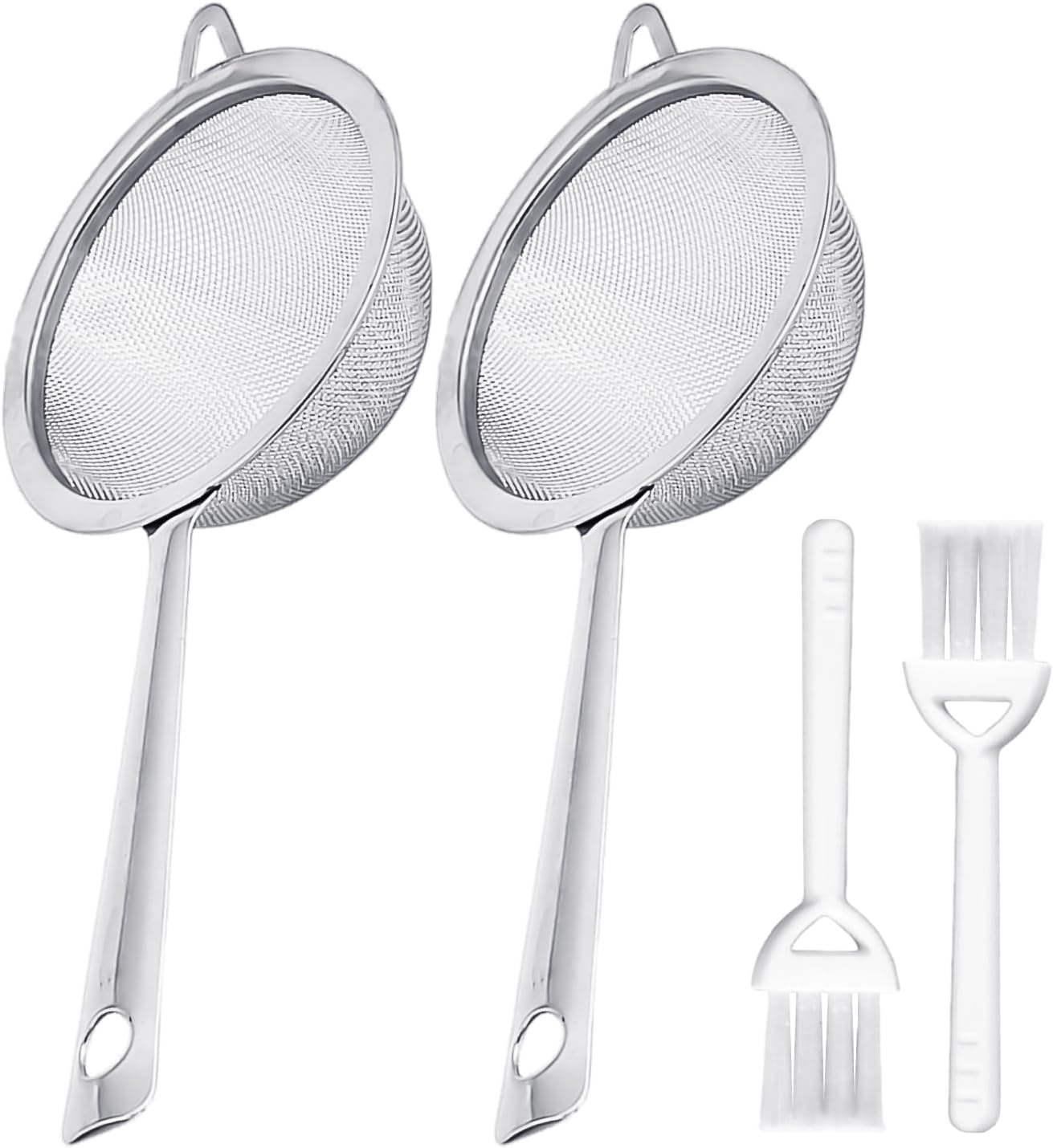 2 Tea Strainers, 2 Small Cleaning Brushes, Fine Mesh Tea Strainer, Mesh Strainer, Strainer with Metal Handle, Extra Fine Tea Strainer, Coffee Filter, Non-Slip Fine Mesh Strainer image number 2