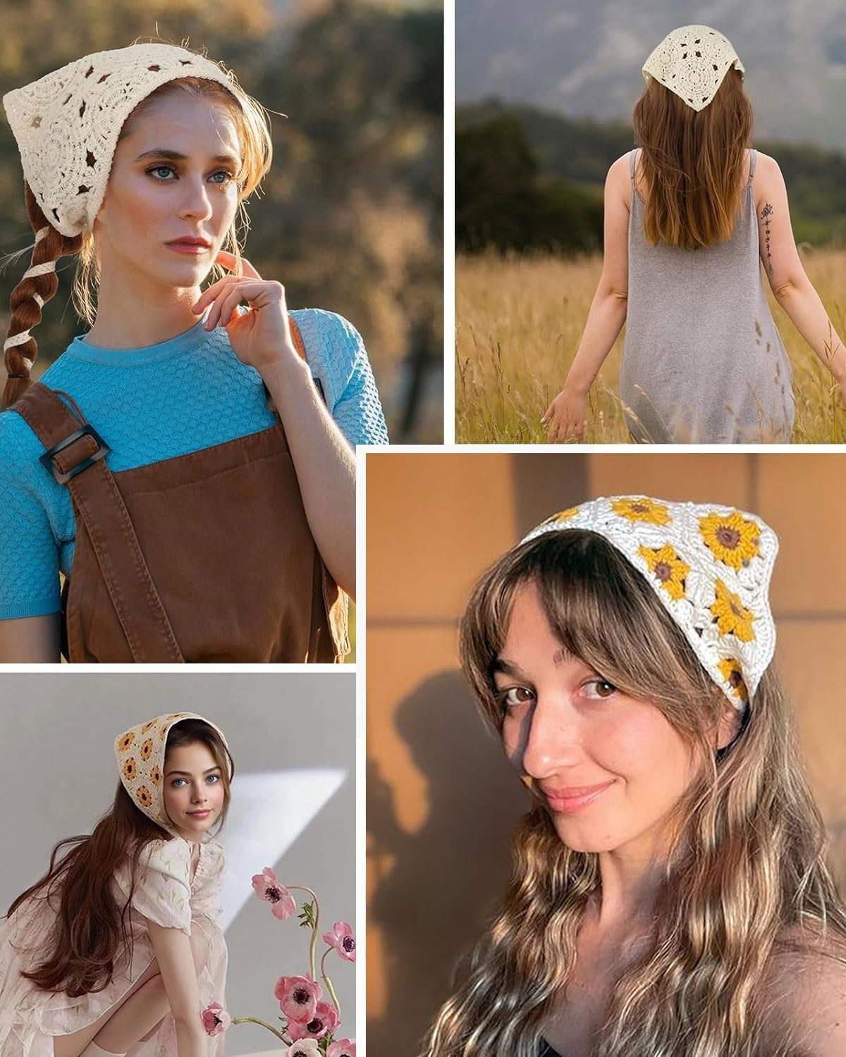 JUKOTA Women'S Boho Headbands Triangle Headscarves Bandanas Turban Tie Hair Bands Elastic Knitted Hair Scarf for Women and Girls Pack of 2 image number 1