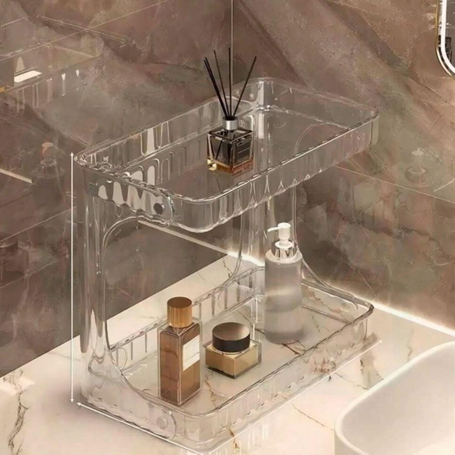 YIRANJIA 2-Tier Clear Acrylic Bathroom Countertop Organizer - Cosmetic Skincare Makeup Storage for Vanity, Kitchen & Coffee Table image number 2