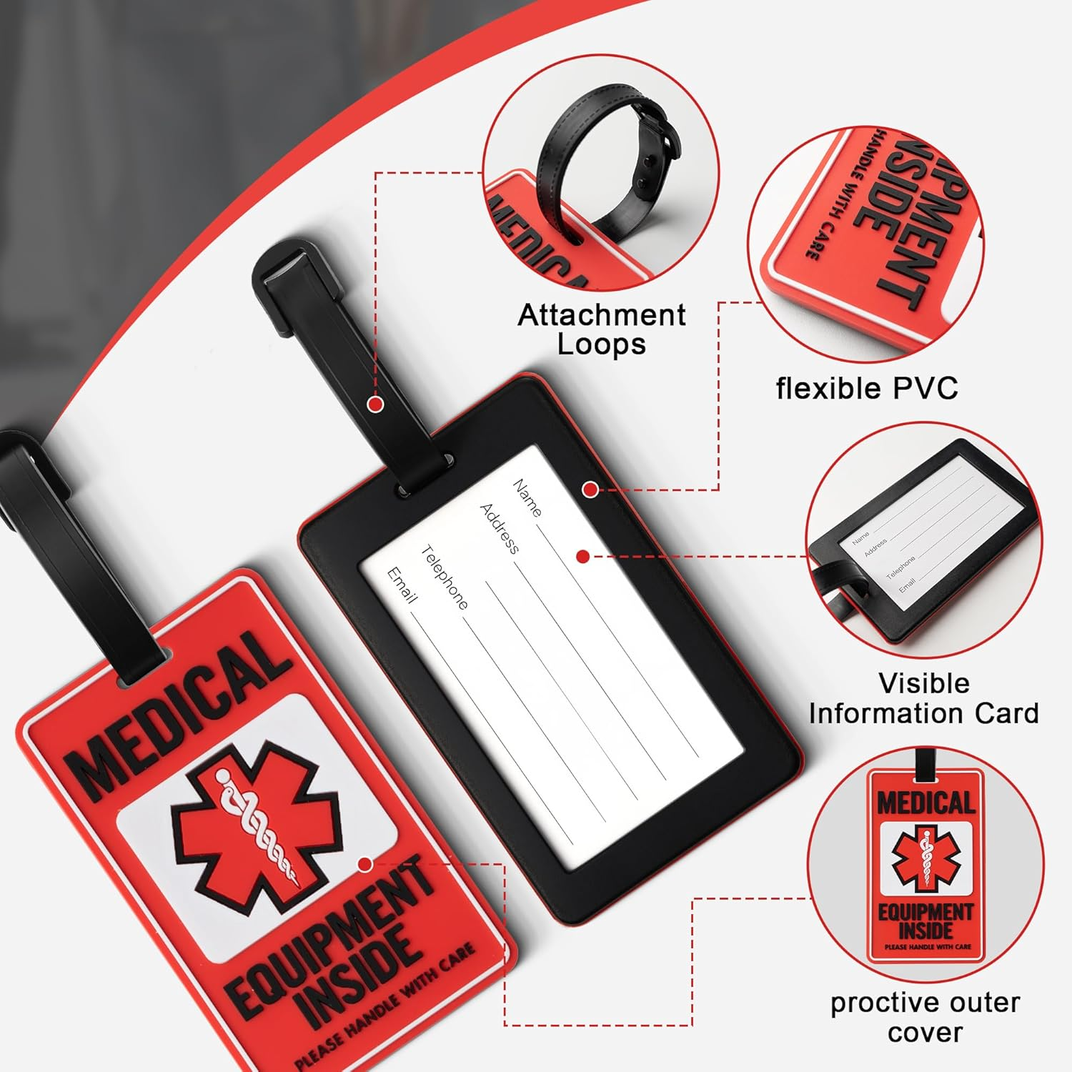 Medical Equipment Luggage Tag for CPAP/BIPAP Red 1Pk Multi Functional Medical Device Luggage Medical ID Alert Tag for Carry on & Supply Bag Travel Supplies Bag Tag image number 6