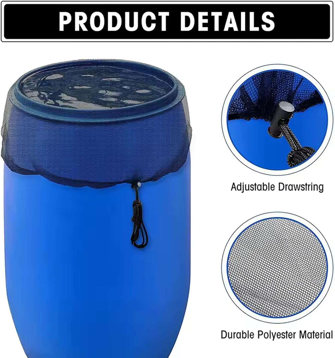Mesh Cover for Rain Barrels,4Pcs Rain Barrels Screen Water Bucket Covers with Drawstring,Rain Barrel Net Cover to Keep Leaves and Debris Out Rain Collection image number 1