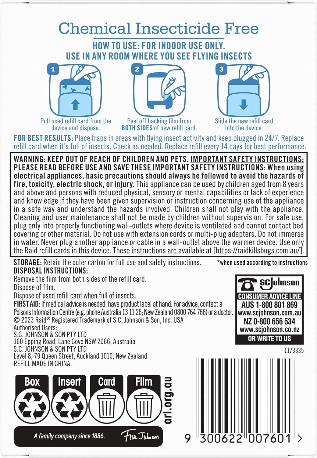 Raid Light Trap Refill Pack, 3 Refill Cards, Chemical Insectide Free and Pet Friendly image number 2