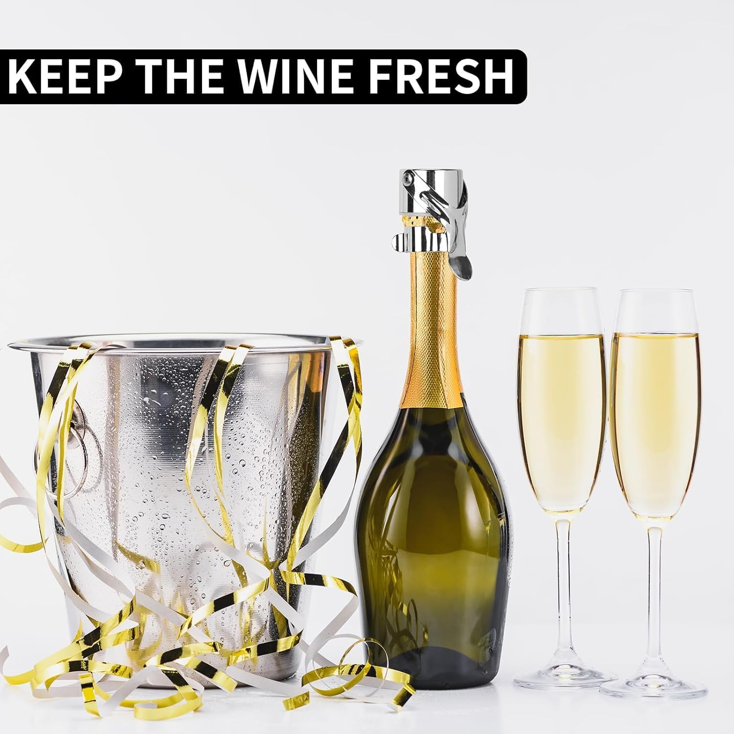 Champagne Stoppers Professional Champagne Bottle Stopper for Prosecco Cava and Sparkling Wine, Champagne Stainless Steel Vacuum Seal Compact Champagne Sealer Stoppe image number 6