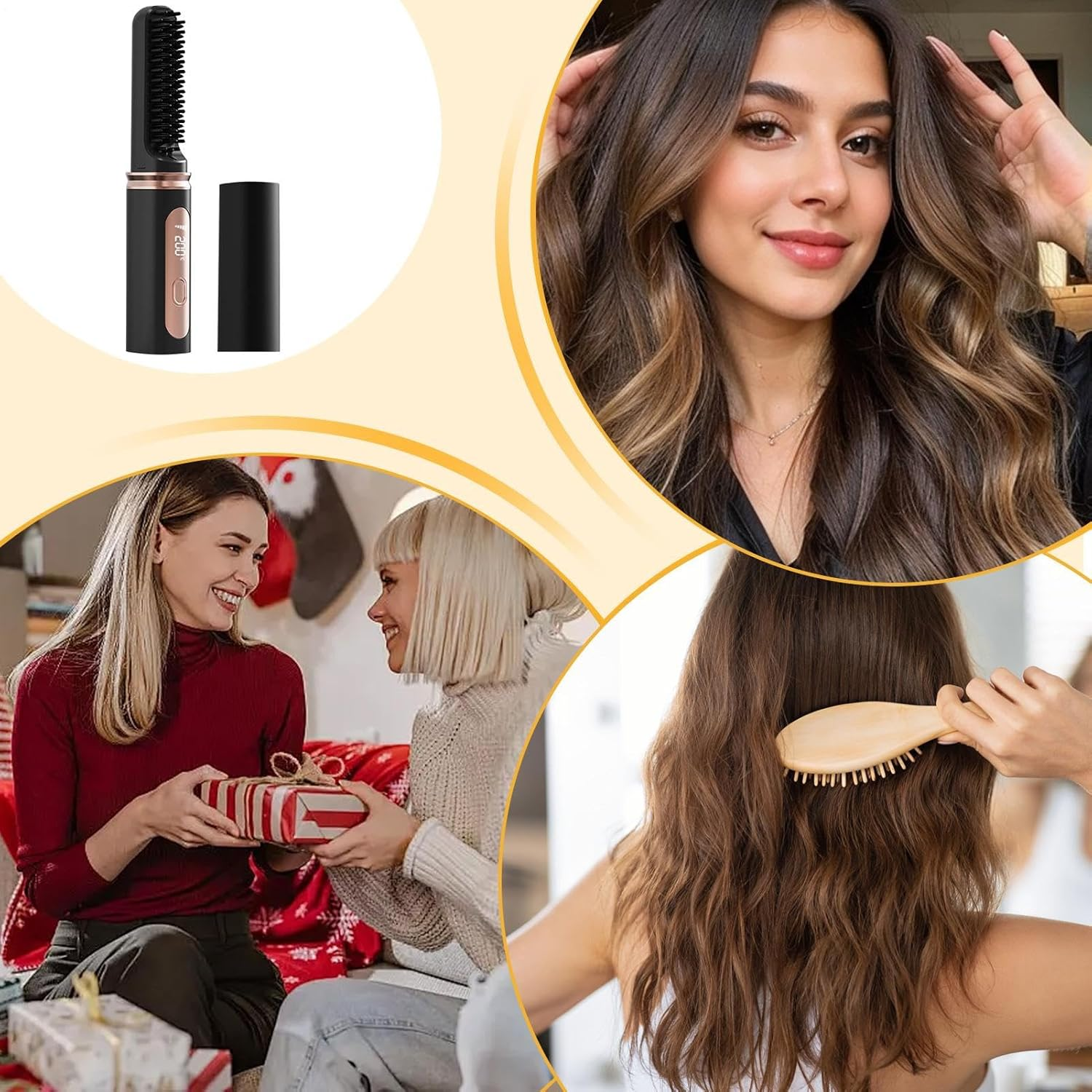 Meindin Hair Straightener Brush | Cordless Hair Straightening Brush,Usb Rechargeable Fast Heating Curling Iron Comb Styling Tools for Women Girls All Types Volumizing image number 3