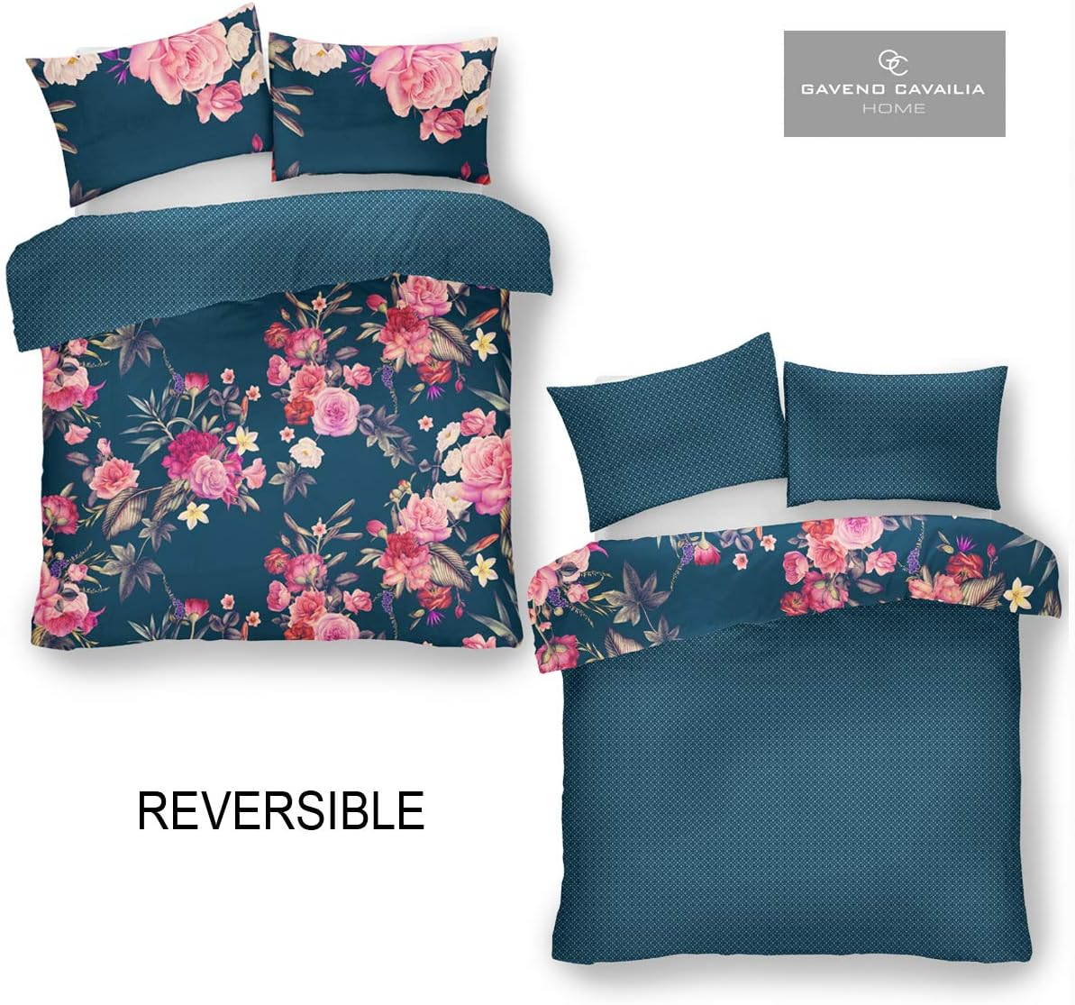 Easy Care Floral Printed Design Duvet Cover Set with Matching Pillowcase Geometric Bedding, King, Teal image number 3