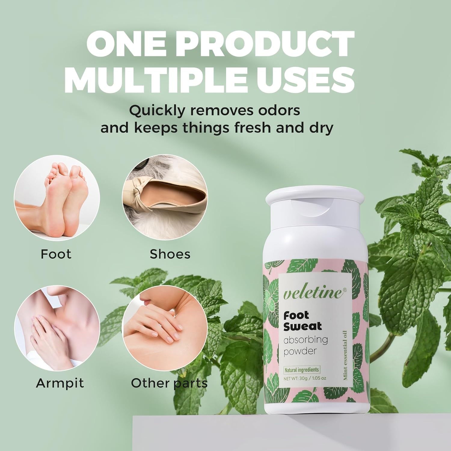 Veletine Foot Sweat Absorbing Powder, Travel Size Feet Odor Powder for Smelly Shoes and Stinky Feet, Refreshing Foot Deodorizer Stick for Men＆Women,30G/1.05 Oz image number 3