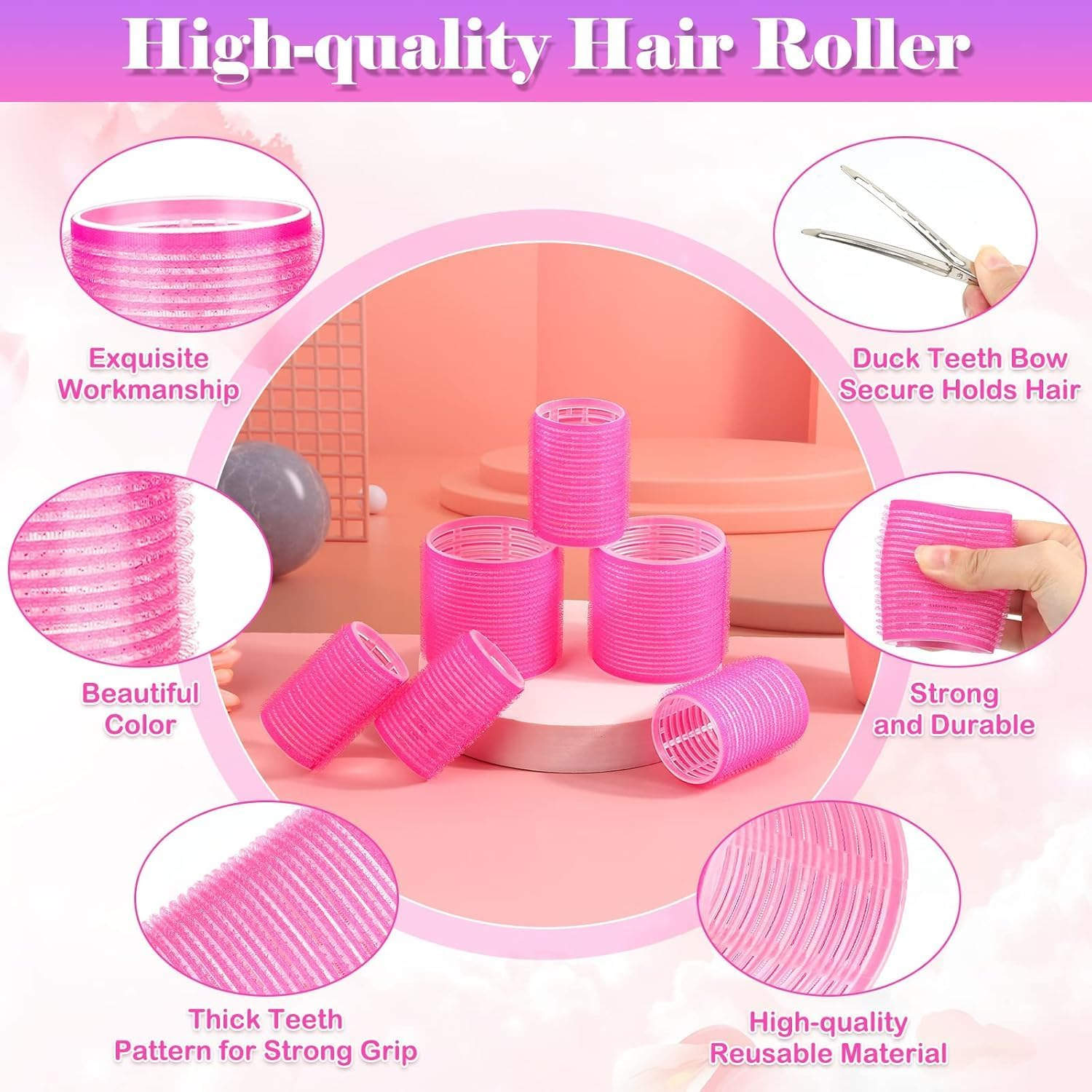 Hiving Hair Curlers Rollers with Clips, 28 Pcs Self Grip Rollers Set for Volume and Curls - 6.3Cm, 4.3Cm, 3.7Cm for Long, Medium, Short, Thick Hair, Bangs, and Salon Hair Styling image number 1