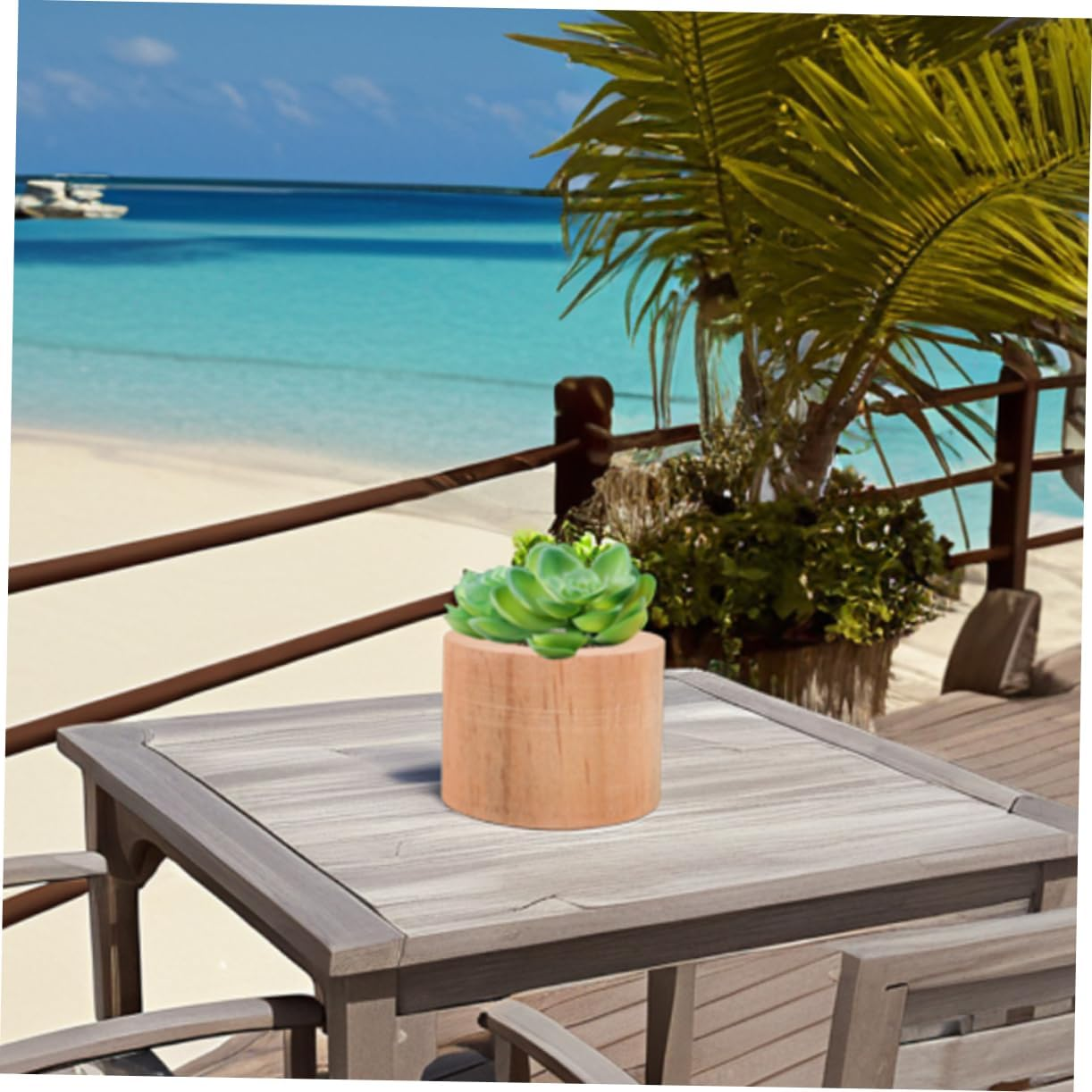 OFFSCH 3Pcs Rustic Mini Wooden Flower Pots Flowerpot for Indoor Gardening Decor image number 3