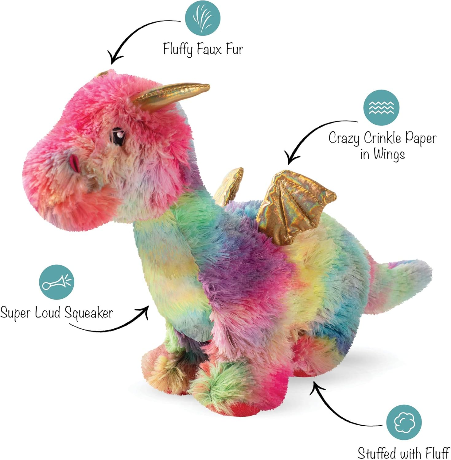 FRINGE Studio Dog Toy, Rainbow Dragon-Plush Pet Toy (289365)