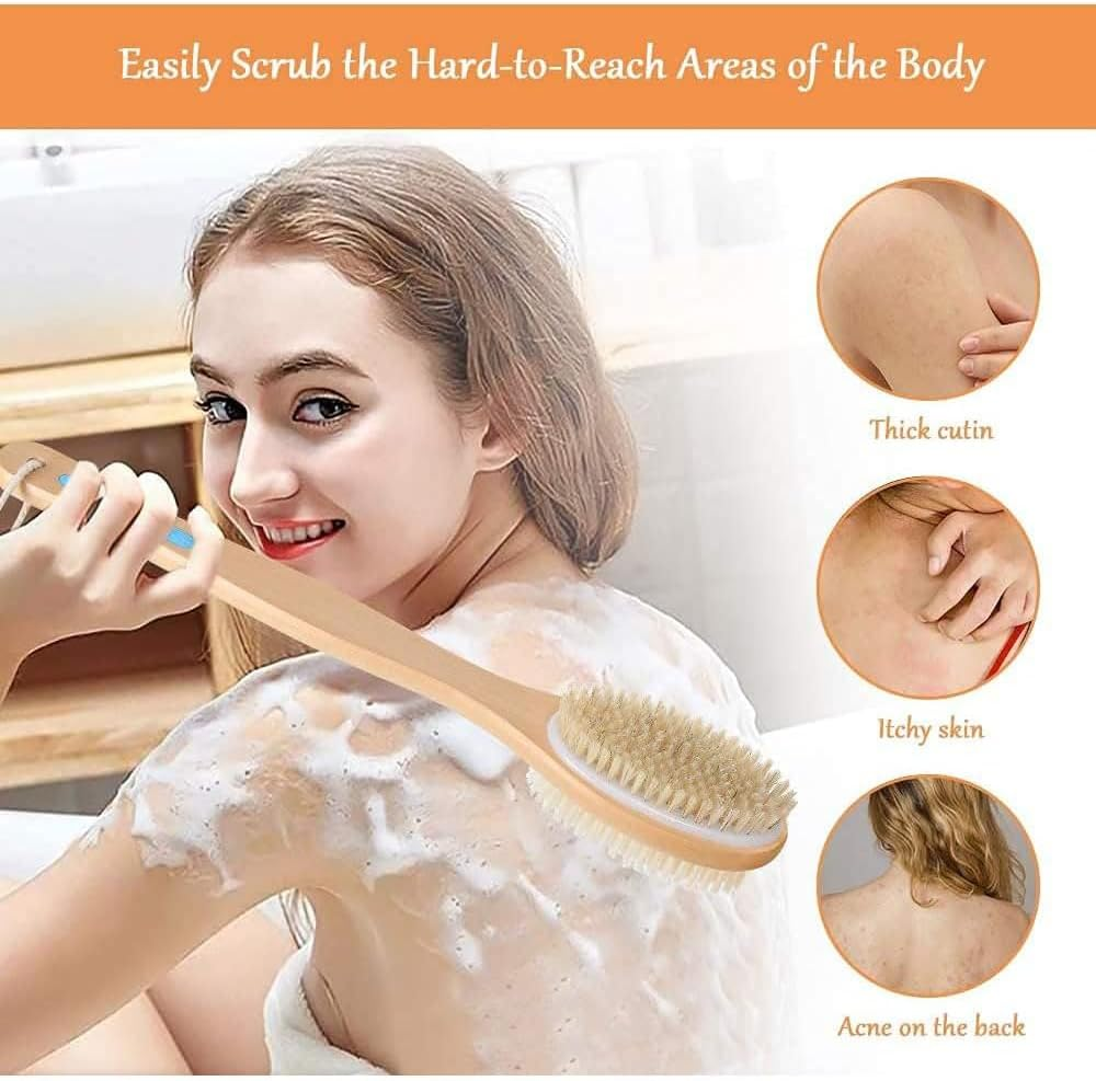 Aufondof Body Scrubber with Soft and Stiff Bristles, Shower Brush Bath Dual-Sided Long Handle Back Scrubber Body Exfoliator for Bath Wet or Dry Brush,Back Brush image number 1
