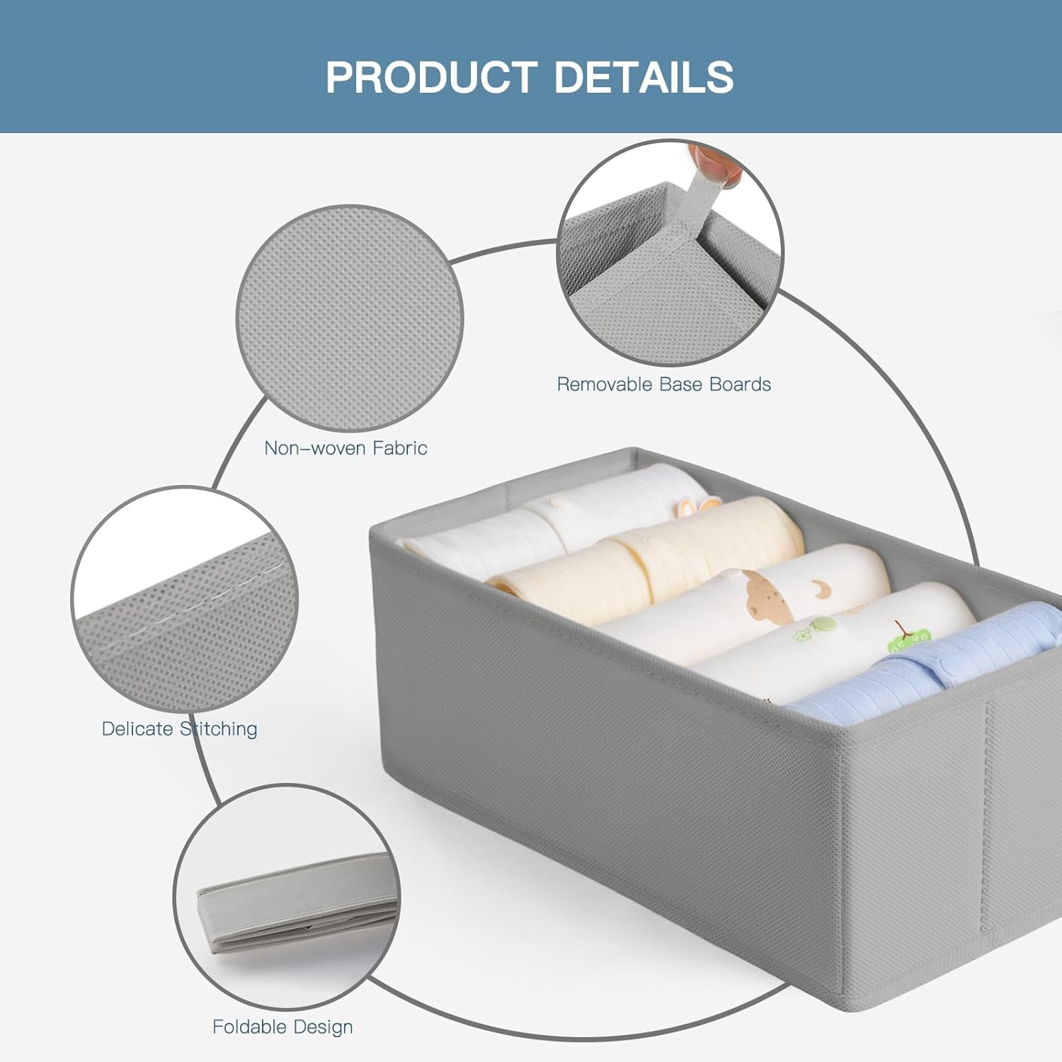 LEFAFA Drawer Organizer Clothes, 10 Pack Dresser Organizer Bins, Foldable Fabric Closet Organizers and Storage, Drawer Dividers for Nursery, Bedroom, Baby Clothes, Underwears, Sock (Grey) image number 1