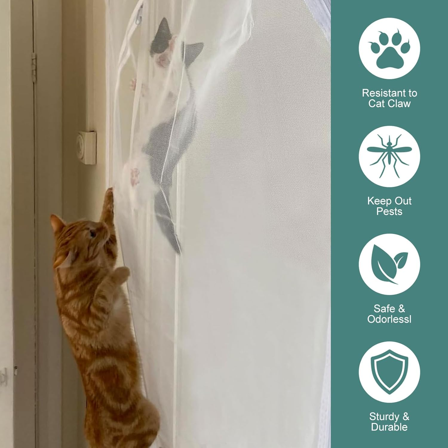 Earrck Cat Screen Door, Reinforced Mesh Screen Door for Introducing New Cats, Keep Pets Indoor & Allow Fresh Air Flow, Scratch Proof, Double-Sided Zipper (Fits Door Size : 120Cm X 240Cm) image number 3
