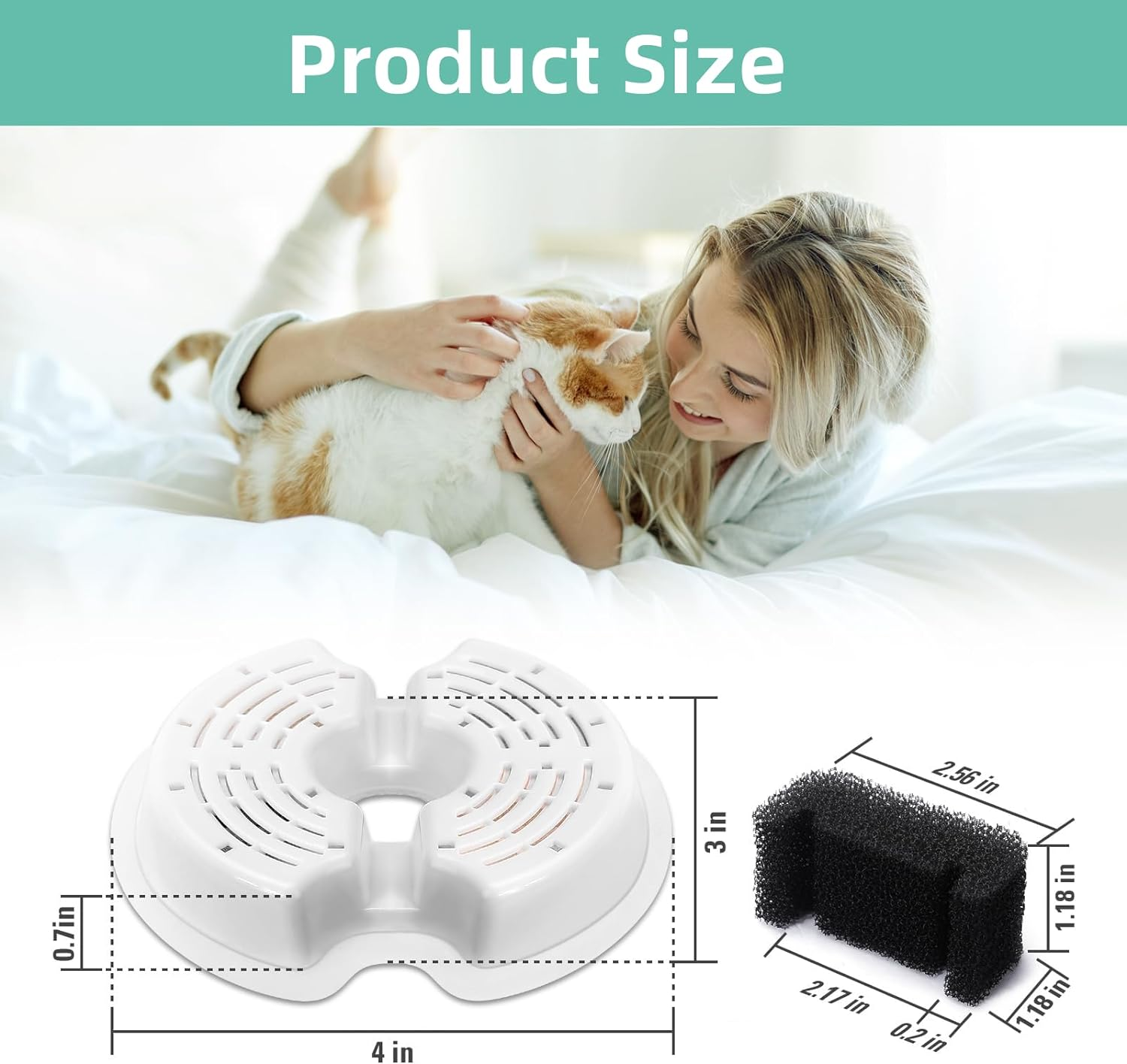 4 Packs Cat Water Fountain Filters & 4 Pack Pump Filters for 67Oz/2L Automatic Cat Fountain Dog Water Dispenser, JOMWEN Pet Pre-Filter Sponges image number 5