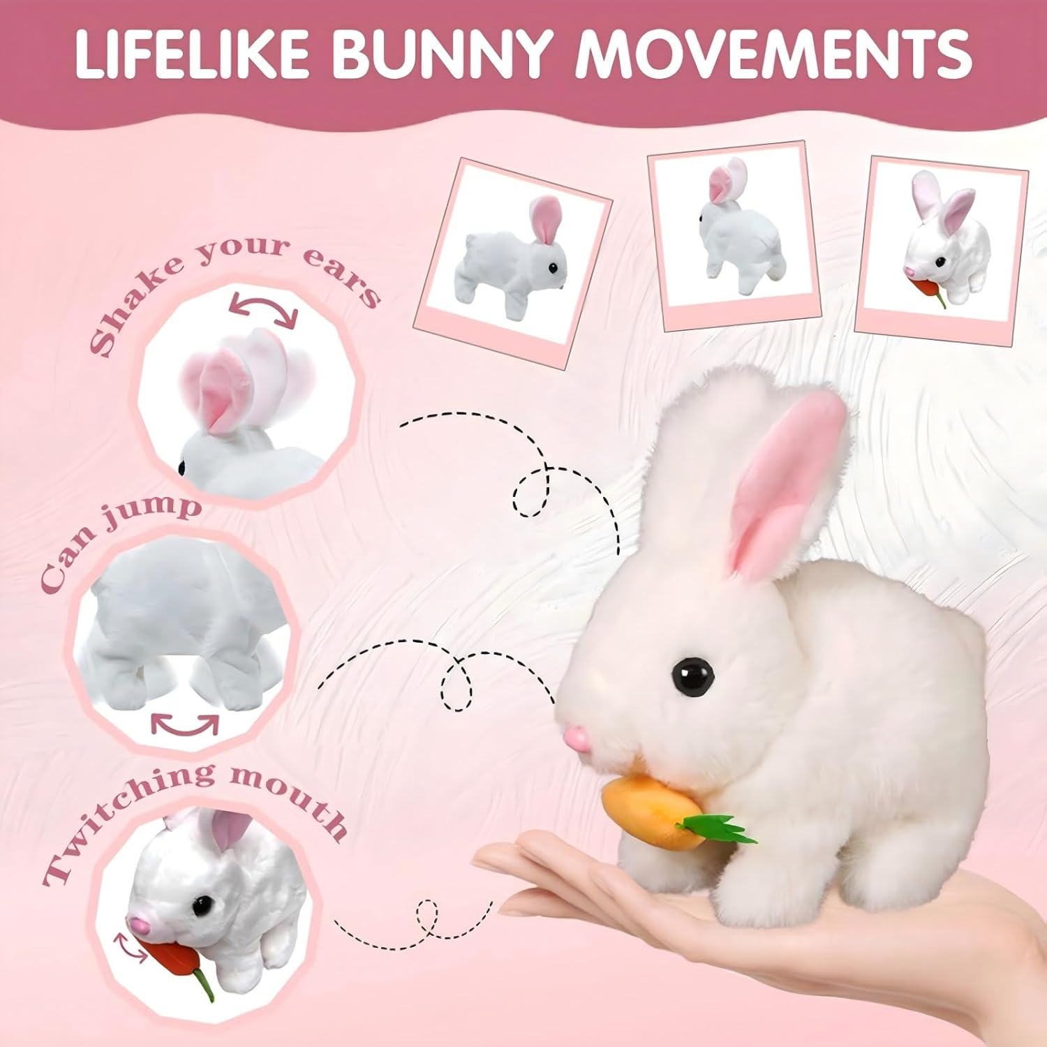 Bunby Cute - Easter My Realistic Bunny Toy for Kids, Interactive Realistic Rabbit Toy - Jumping, Twitching, and Shaking Ears, Bunny Toys, Bunbi (Brown) - Gray image number 3