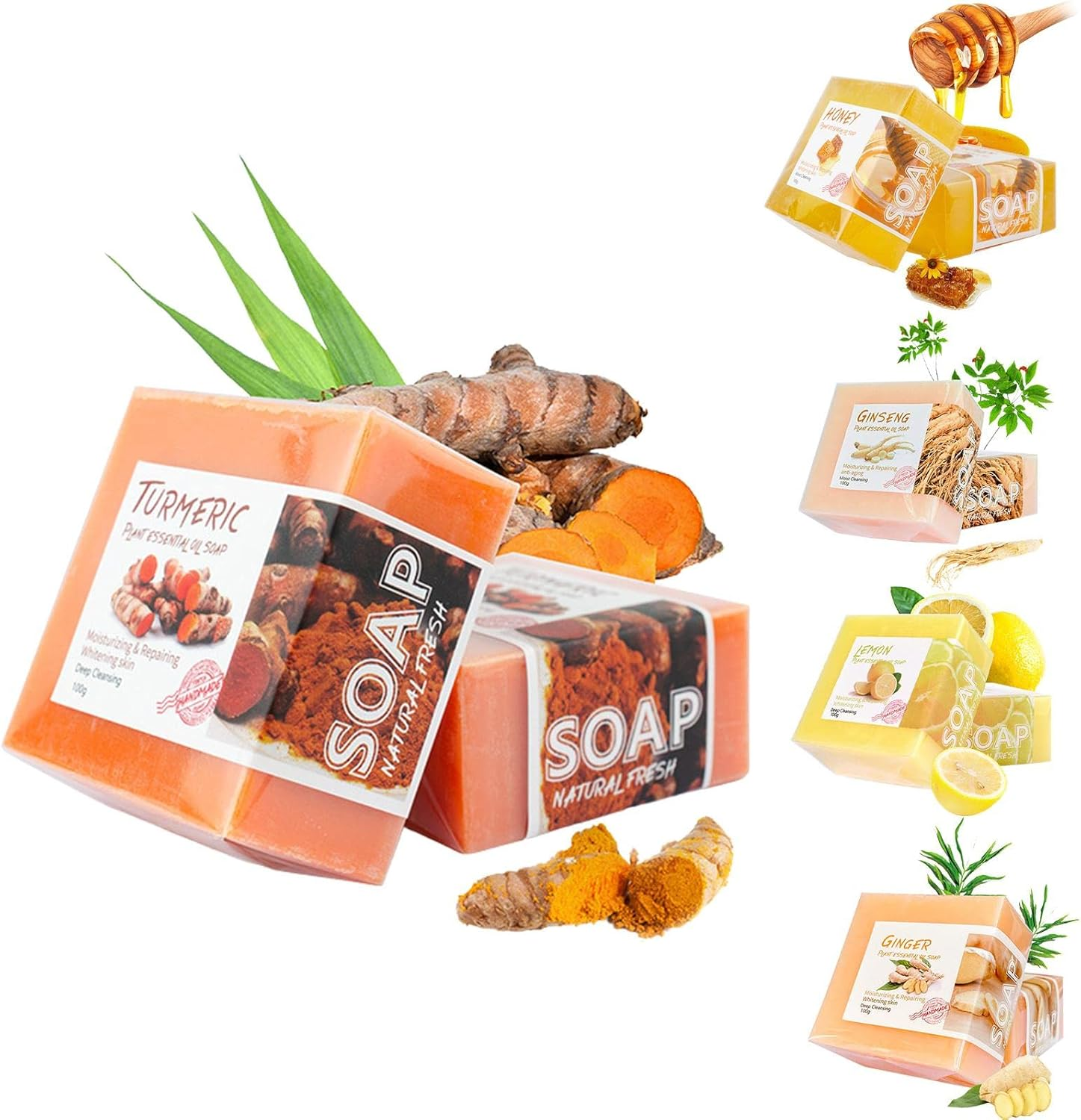 Handmade Cleansing Bar Soaps - Lemon, Ginger, Honey, Ginseng Soap Bars for Smoother, Brighter Skin | for Cleansing, Purifying, Protection, Revitalization, Moisturizing, Anti-Aging image number 5