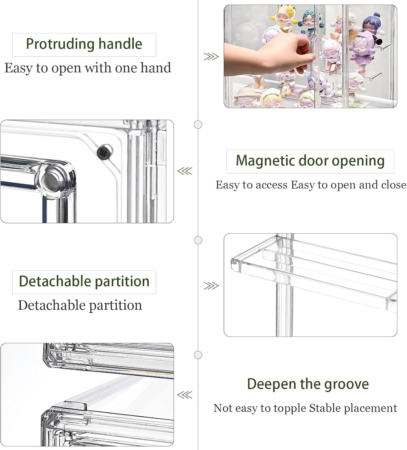 Powerful Acrylic Display Case for Collectibles, 5-Layer Stackable Clear Acrylic Box with Magnetic Movable Panels for  Pop Figure Toys Storage (36X27X22Cm) image number 3