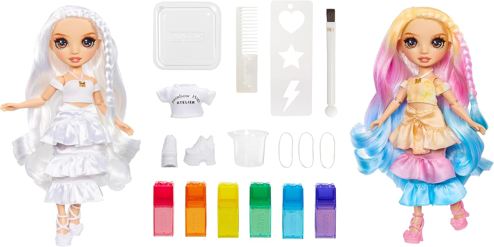 Rainbow High Watercolour & Create DIY Fashion Doll with Washable Watercolours and Tie-Dye Kit - Brown Eyes, Curled Hair, Extra Top & Shoes - Colour, Create, Play, Rinse and Repeat - Kids 4-12+ Years image number 1