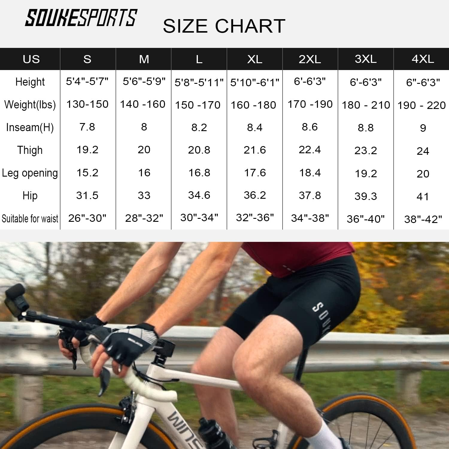 SOUKE Men'S Cycling Shorts Padded 4D Bike Biking Half Pants Bicycle Riding Quick-Dry Tights with Pocket image number 3