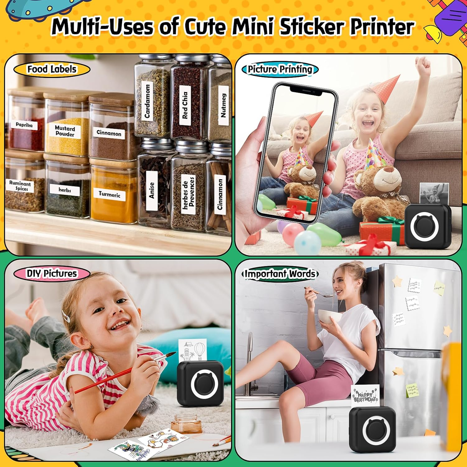 QYCHHJ Inkless Mini Printer for Iphone/Android/Tablet, Bluetooth Mini Thermal Printer with 8 Rolls Thermal Paper, Portable Sticker Printer for Study Notes Journal Memo Photo Picture, Black image number 3