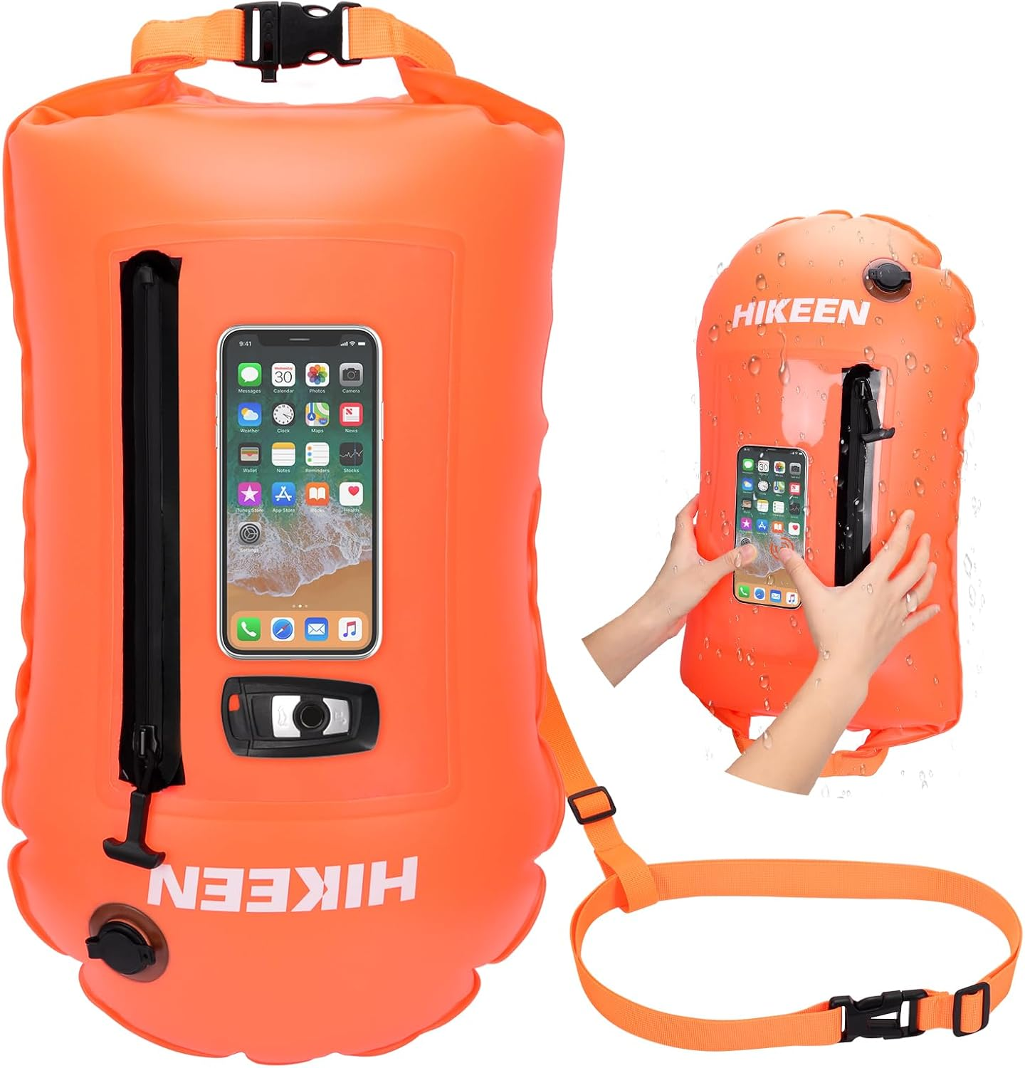 Hikeen Swim Buoy -Waterproof Touchscreen Storage Space, Swim Buoy Adjustable Waist Belt for Open Water Swimmers -Be Bright Be Safer image number 5