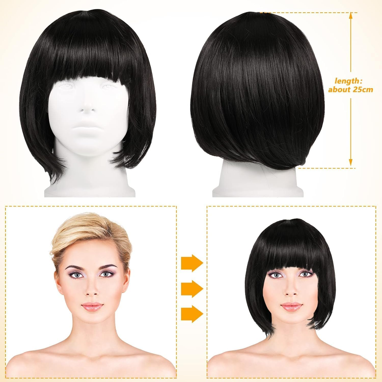 HREDZEO Black Wig Black Short Women, Black Wig Short Straight Wigs Straight Fringe Wigs Short Hair Wig Women for Carnival Cosplay Party image number 6