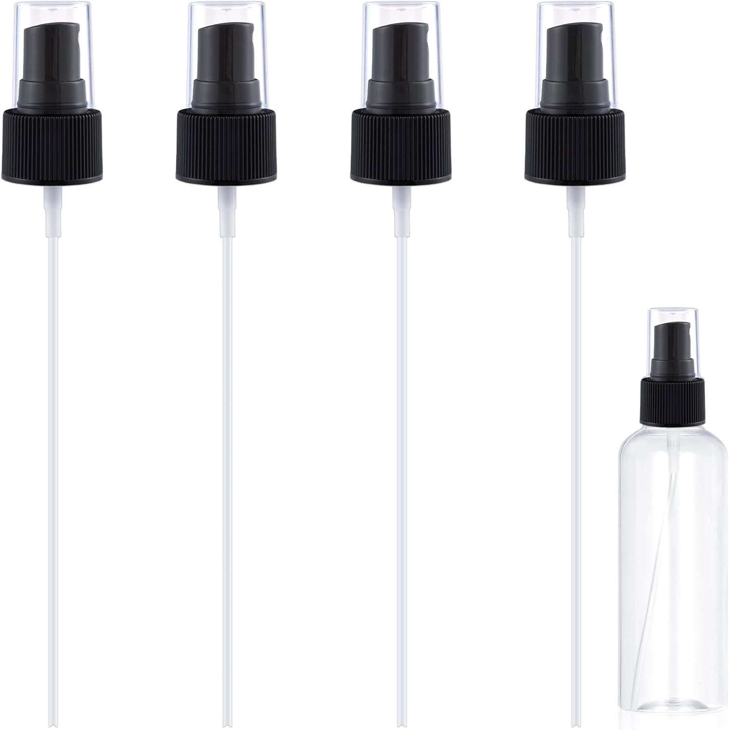 Alpinleux 4 Pcs Spray Bottle Top, Nozzle Sprayer Tops Replacement, Plastic Fine Mist Sprayer Pump for Essential Oil, Cleaning Solutions (24/410 Cap Size, Black)