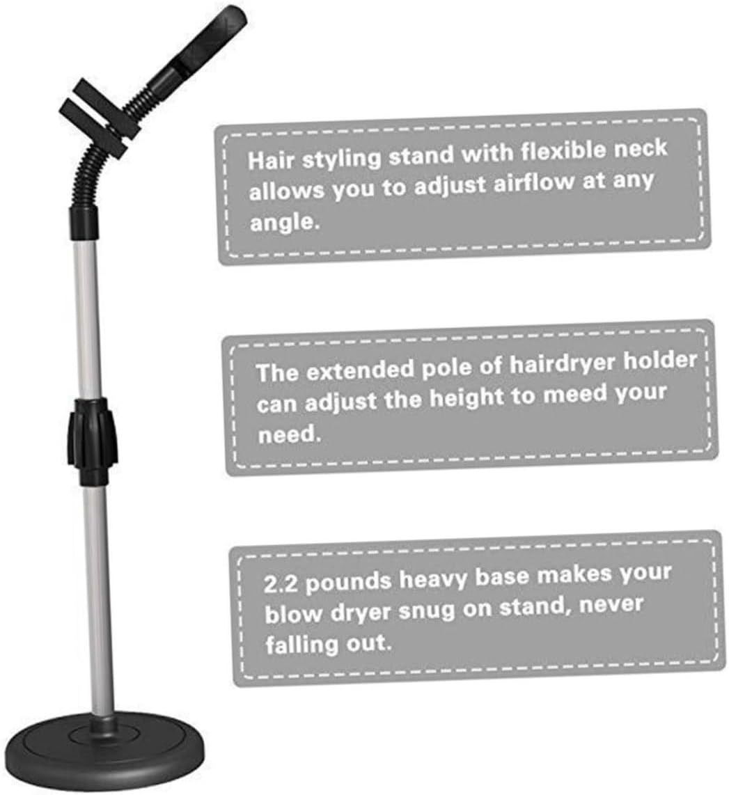 Hair Dryer Holder Stand Stainless Steel Lazy Hair Dryer Storage Bracket Floor Mount 360&deg; Rotating Hands-Free for Bathroom Use image number 4