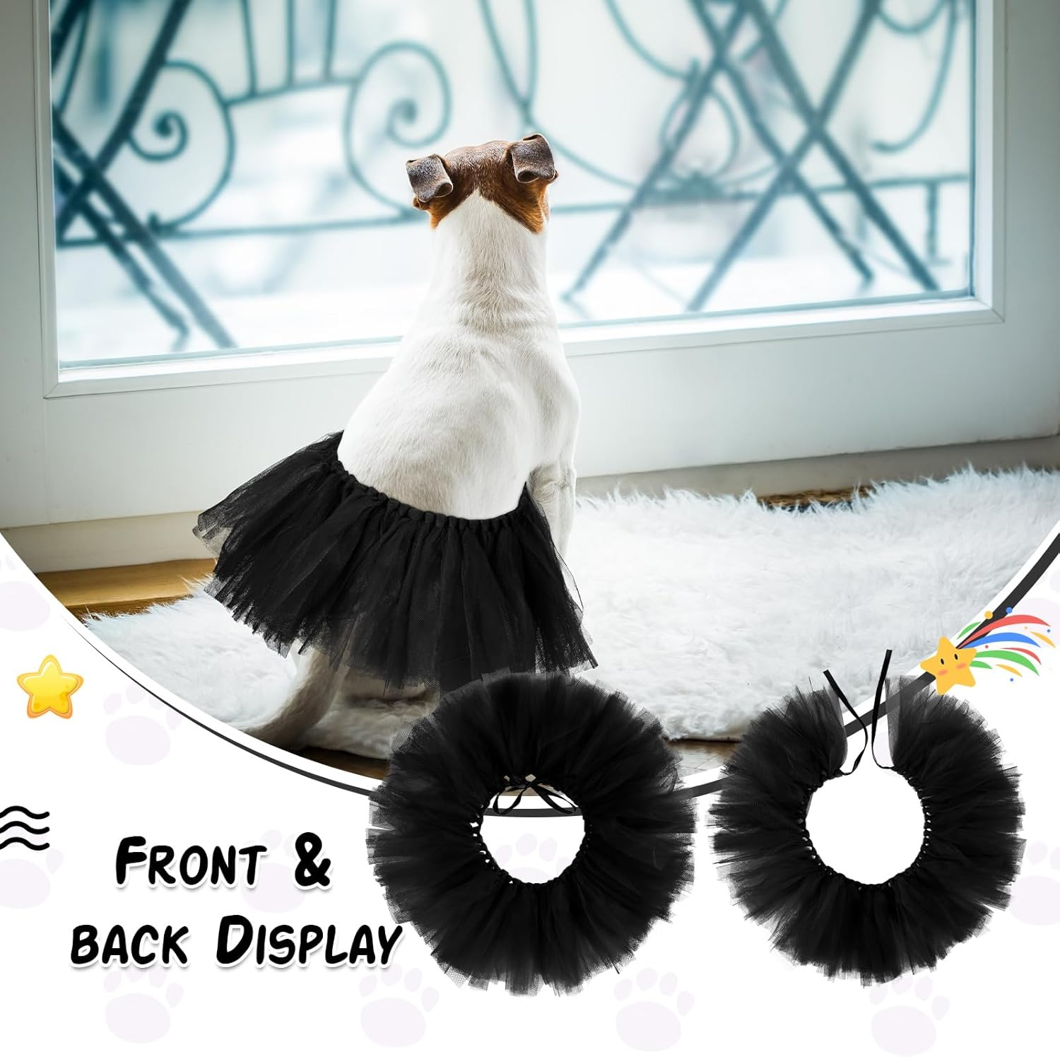 Dog Tutu Tulle Tutu for Dogs Small Large Medium Puppy Dress Ballerina Costume Skirt for Halloween Puppy Cats Bunny Pet Outfit Birthday Wedding Party Photo Prop Supplies(Black) image number 5