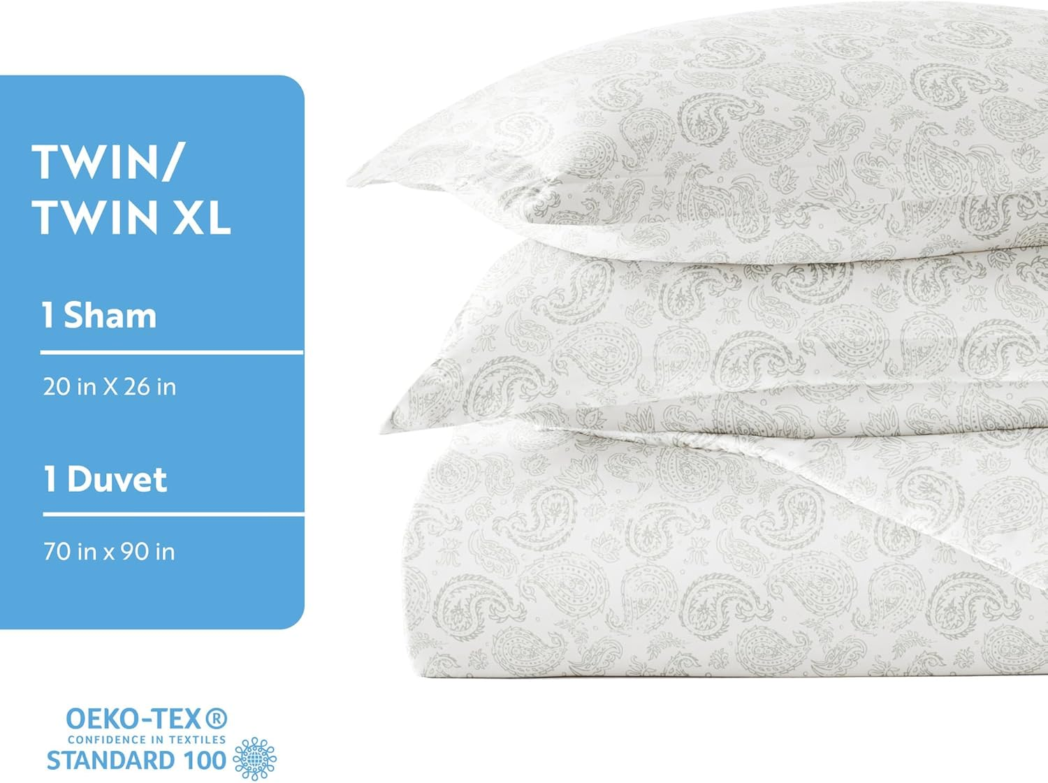 Ienjoy Home 3 Piece Coarse Paisley Patterned Home Collection Premium Ultra Soft Duvet Set, Twin, Light Gray image number 2