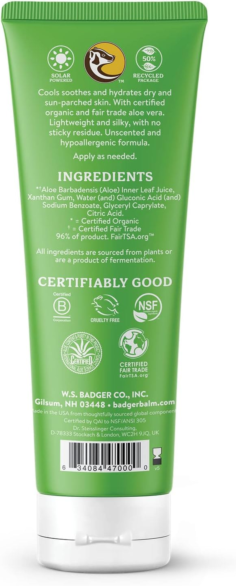 Badger - Cooling and Soothing Aloe Vera Gel Unscented - 4 Oz. image number 2