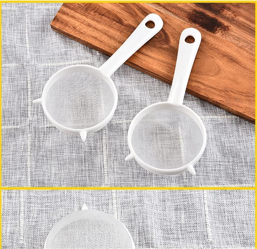 White Kitchen Handheld Reusable Plastic Screen Mesh Tea Leaf Strainer Flour Sieve Colander Kitchen Tools and Gadgets Accessories
