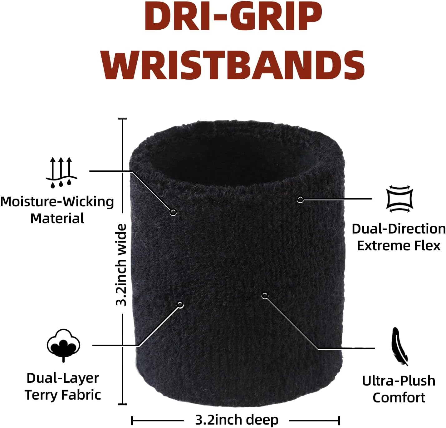 ONBPIY Sports Wristbands 1 Pairs Sweat Absorbing Wrist Bands for Men Women Gym Tennis Basketball Running Workout