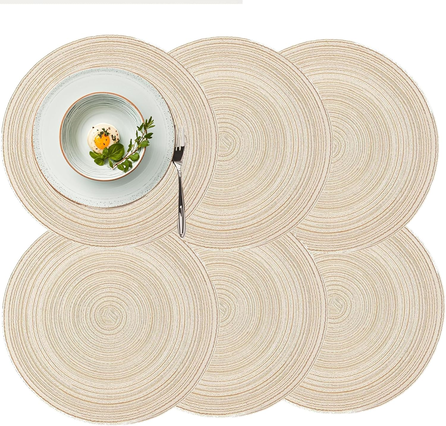 Round Placemats Set of 6, Washable round Braided Place Mats, Suitable for Kitchen Dining Tables, 15" Heat Resistant Table Mats - Beige