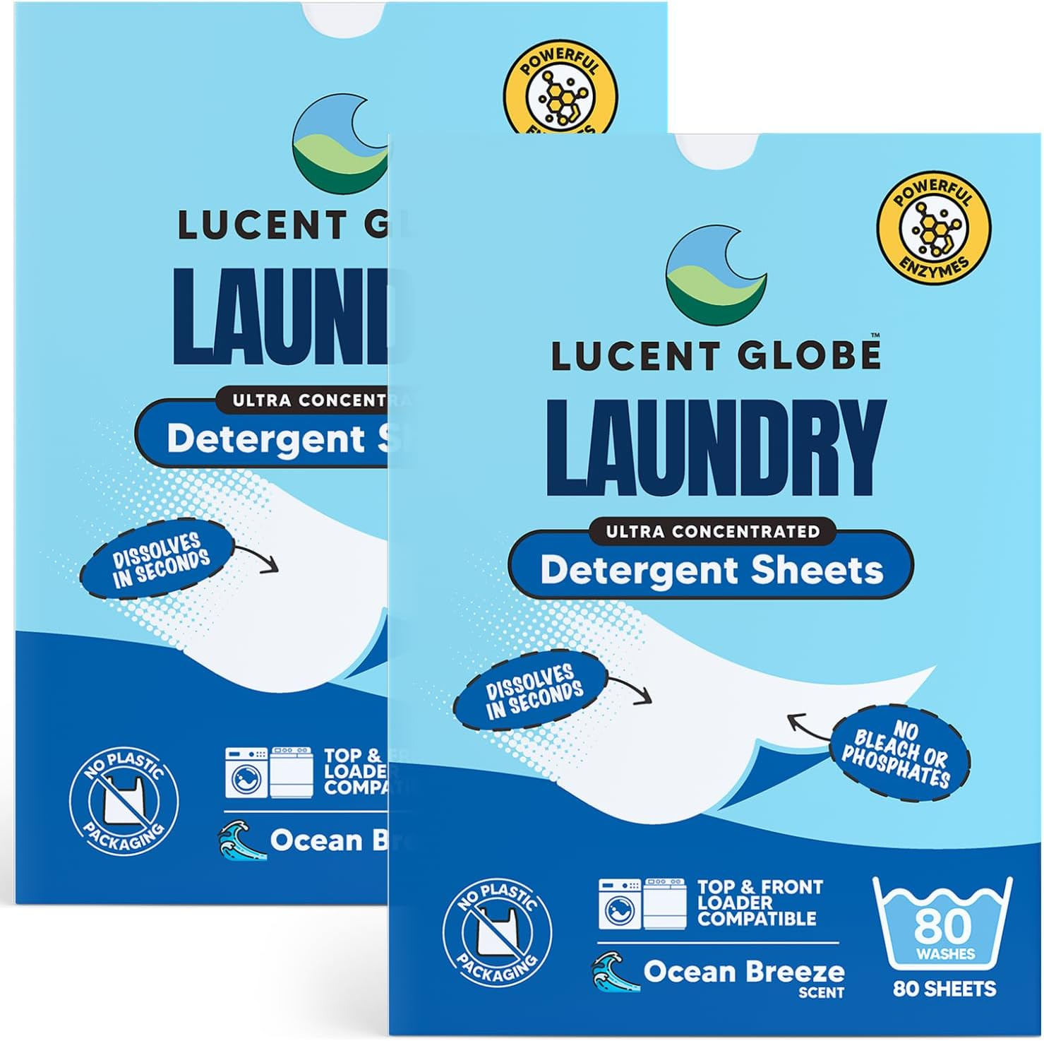 Lucent Globe Sensitive Laundry Detergent Sheets, Plant-Based, Biodegradable, Plastic Free Packaging. (2 Pack of 160 Washes, Ocean Breeze) image number 5