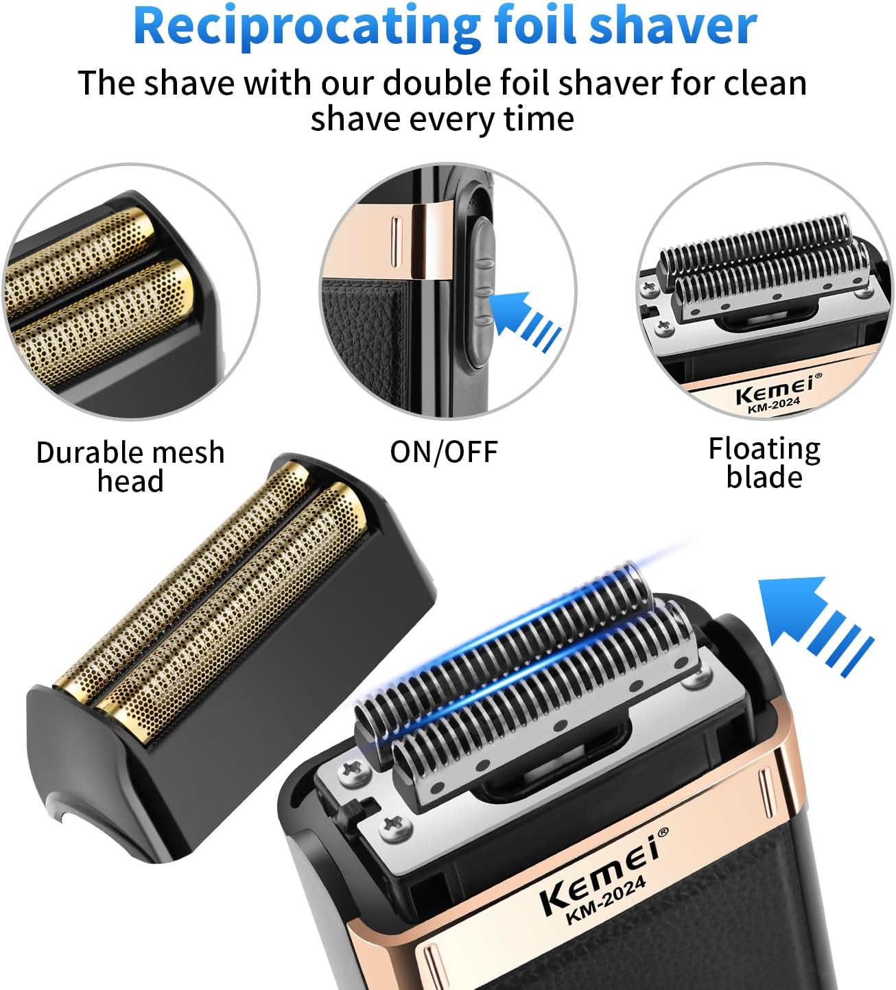 KEMEI Professional Hair Clippers for Men, Cordless Barber Clipper T-Blade Beard Trimmer Foil Shaver Set, Rechargeable Electric Fade Clipper Hair Cutting Kit, KM-1071, KM-2299, KM-2024 image number 4