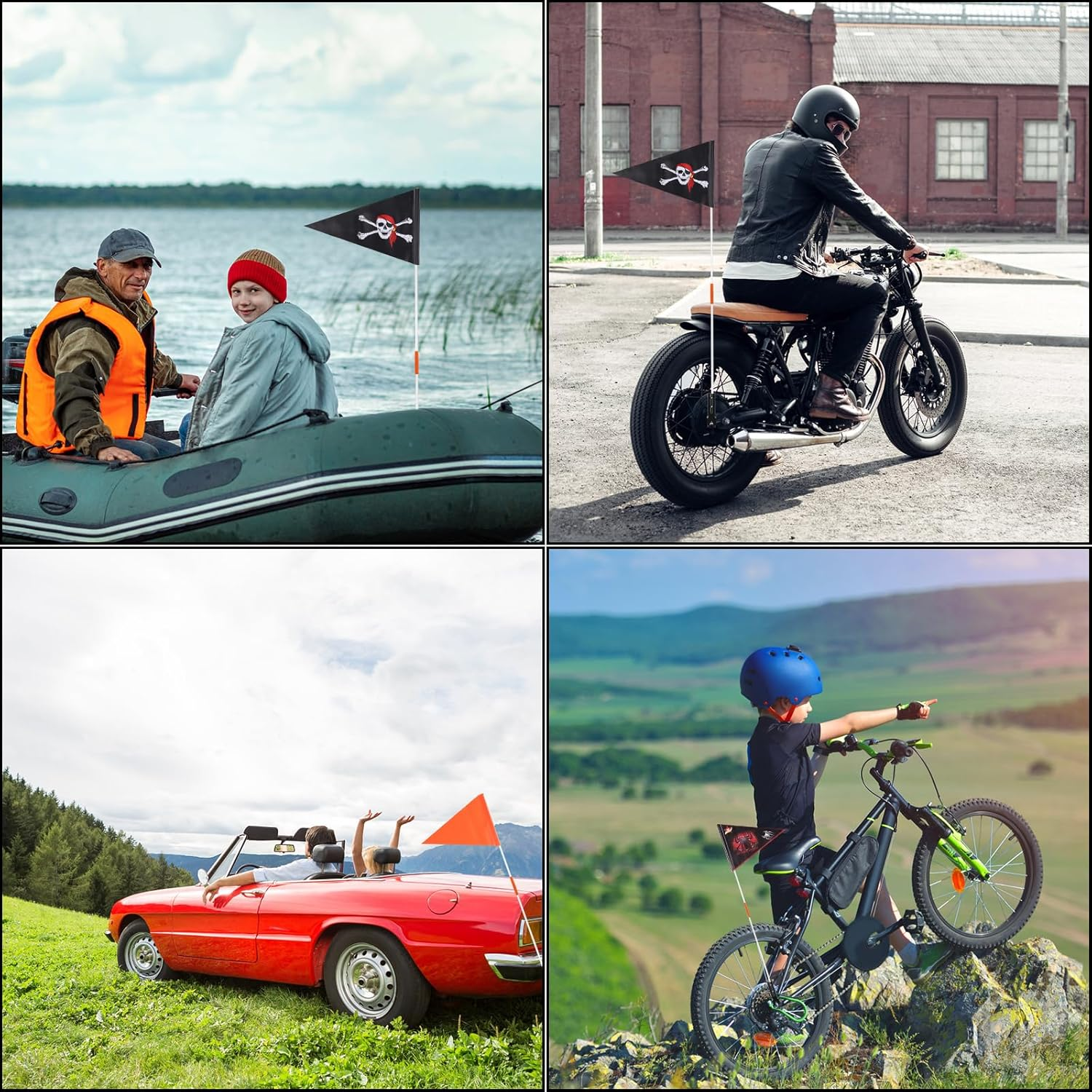 XIHIRCD 3Pcs Bike Flag, Adjustable Bicycle Safety Flag with Pole Black Spider Jolly Roger Stroller Flag Waterproof Warning Flag for Tricycle Go Kart Wheelchair Kayak ATV image number 2