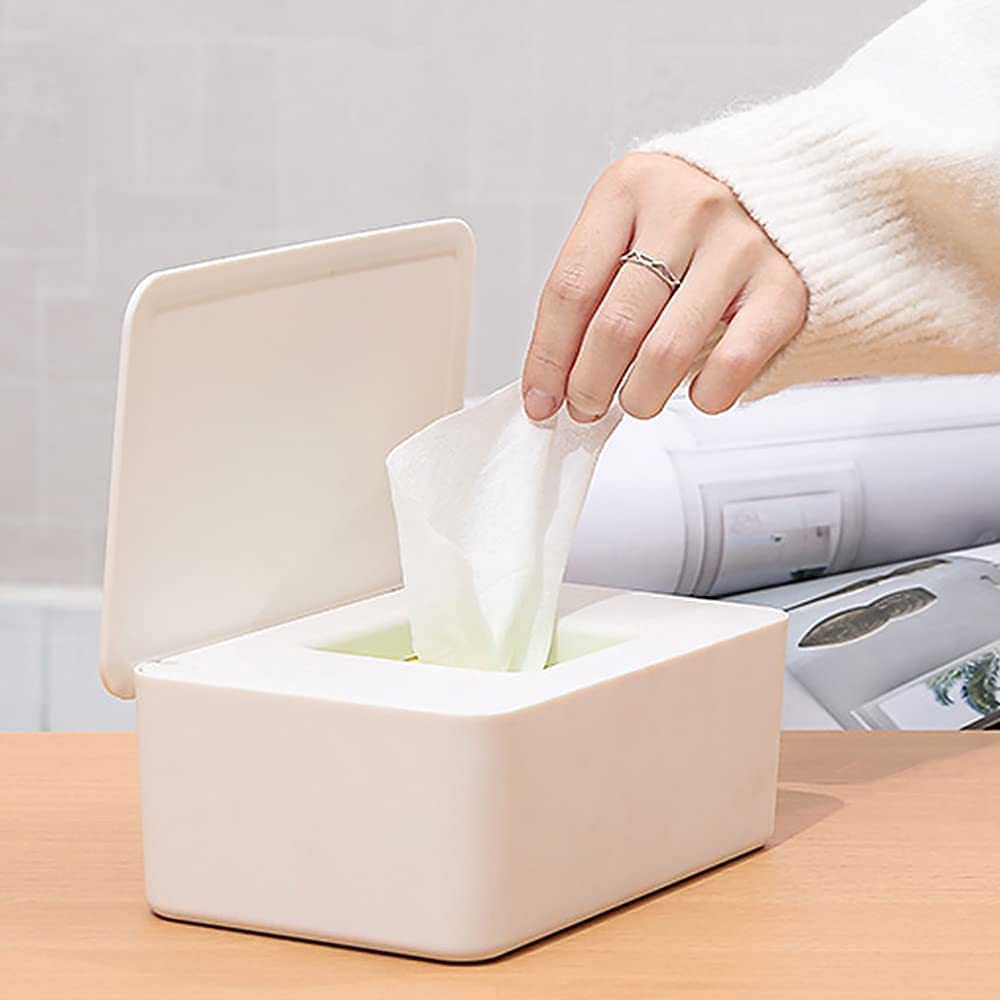 Baby Wipes Dispenser, Pull Wipes Dispenser with Moisture Seal Secure Lid,Baby Wipes Case Holder Keeps Wipes Fresh, Perfect Look Wipe Containers with Sealing Design (2 PCS, White)